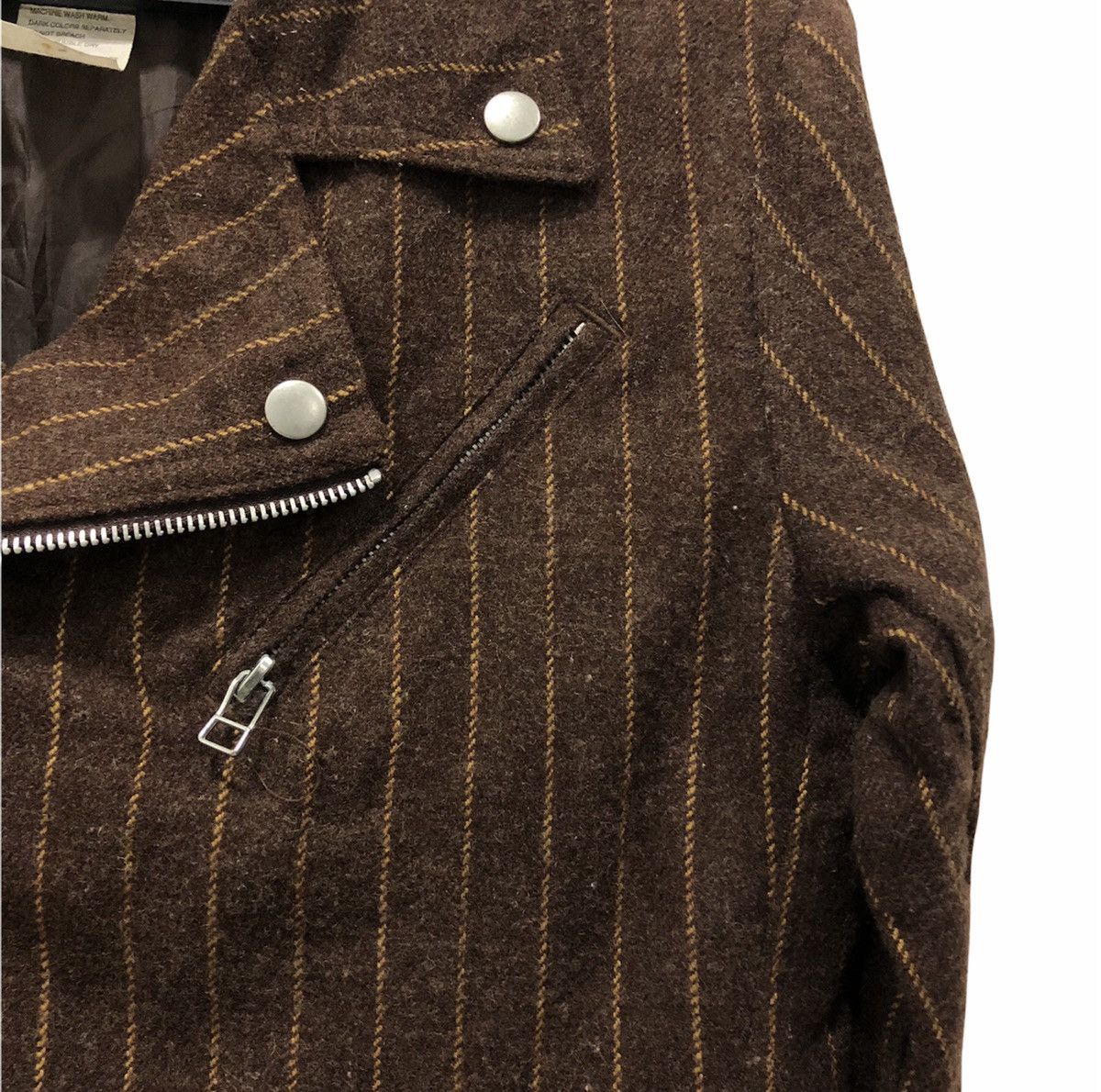Woolrich Woolen Mills Vintage Woolrich Brown Striped Wool Blend Moto Jacket Size L Size US L / EU 52-54 / 3 - 3 Thumbnail