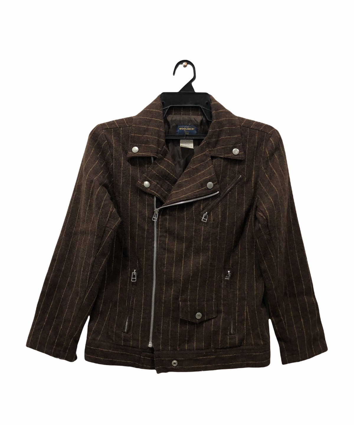 Woolrich Woolen Mills Vintage Woolrich Brown Striped Wool Blend Moto Jacket Size L Size US L / EU 52-54 / 3 - 1 Thumbnail