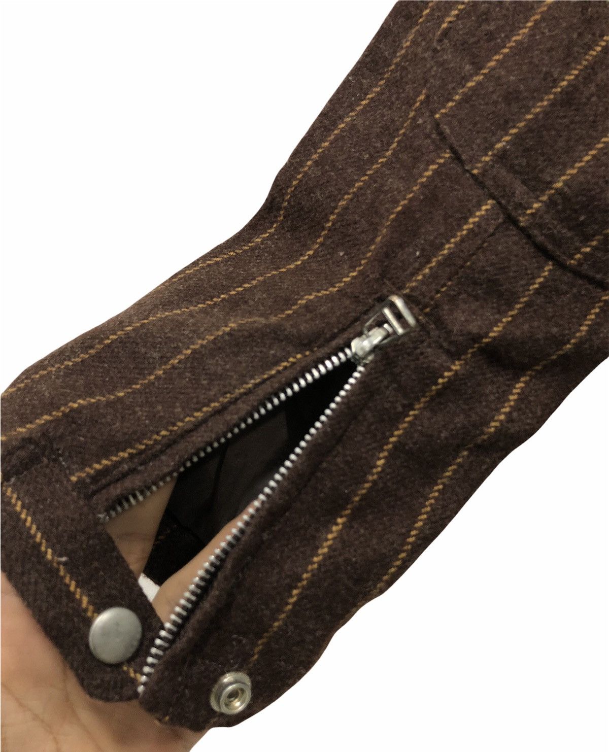 Woolrich Woolen Mills Vintage Woolrich Brown Striped Wool Blend Moto Jacket Size L Size US L / EU 52-54 / 3 - 15 Thumbnail