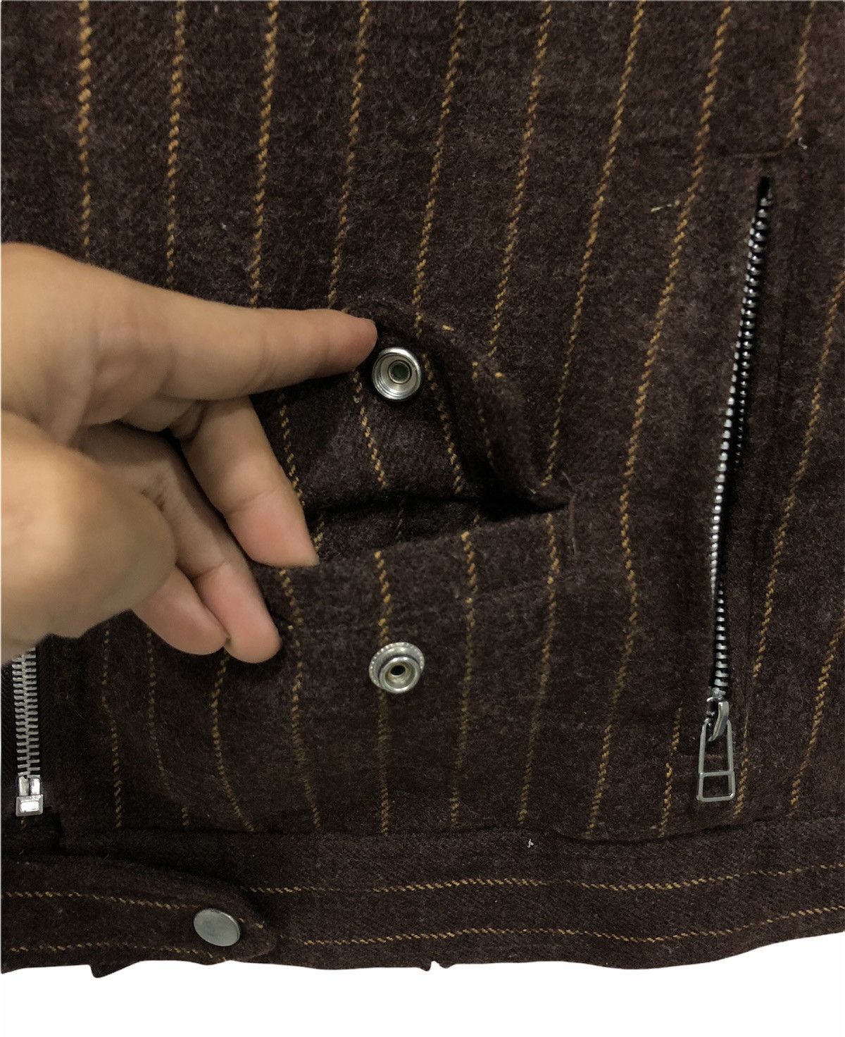 Woolrich Woolen Mills Vintage Woolrich Brown Striped Wool Blend Moto Jacket Size L Size US L / EU 52-54 / 3 - 10 Thumbnail