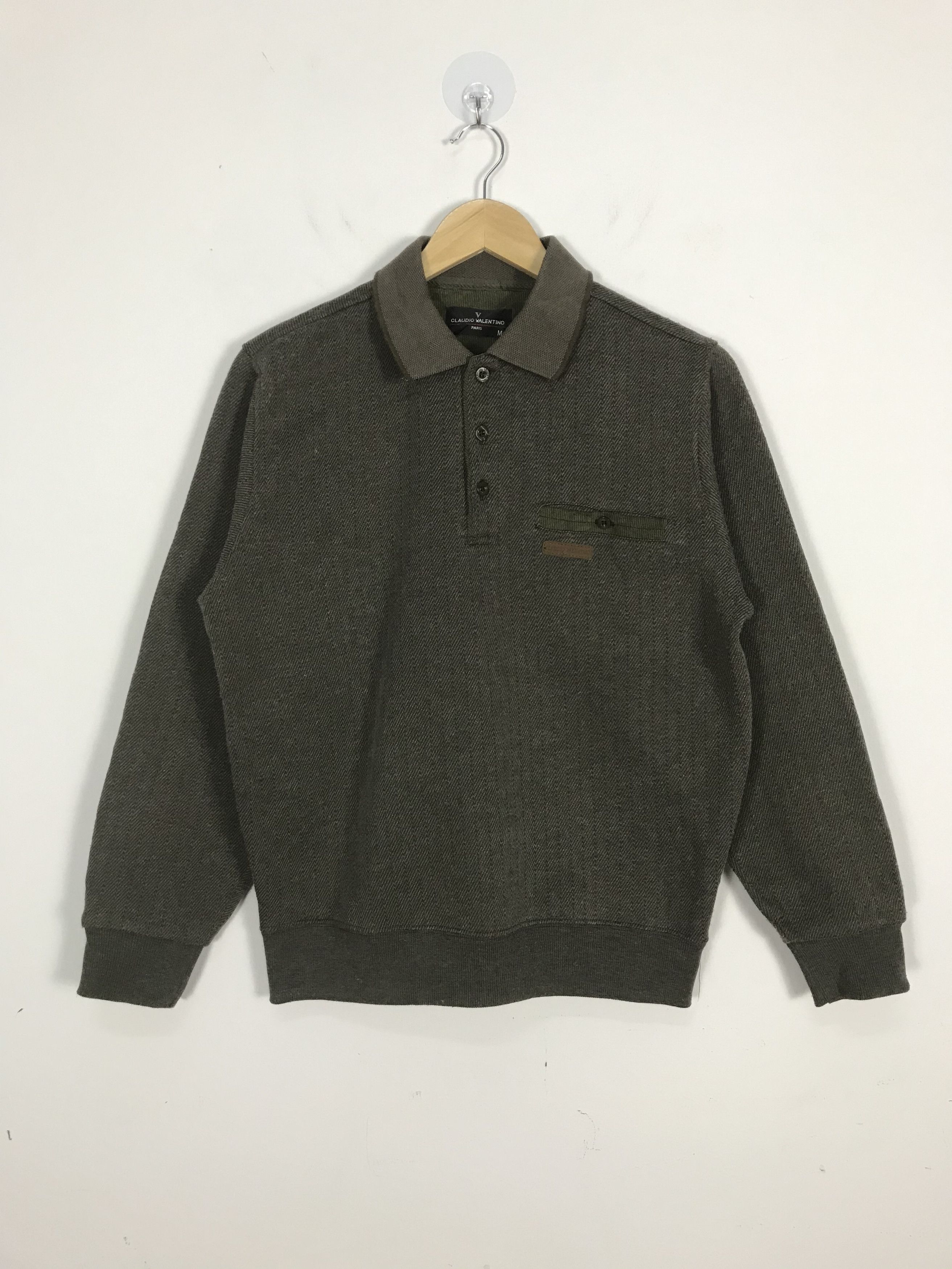 Vintage Hearingbone Tweed Collar Sweatshirt #2202