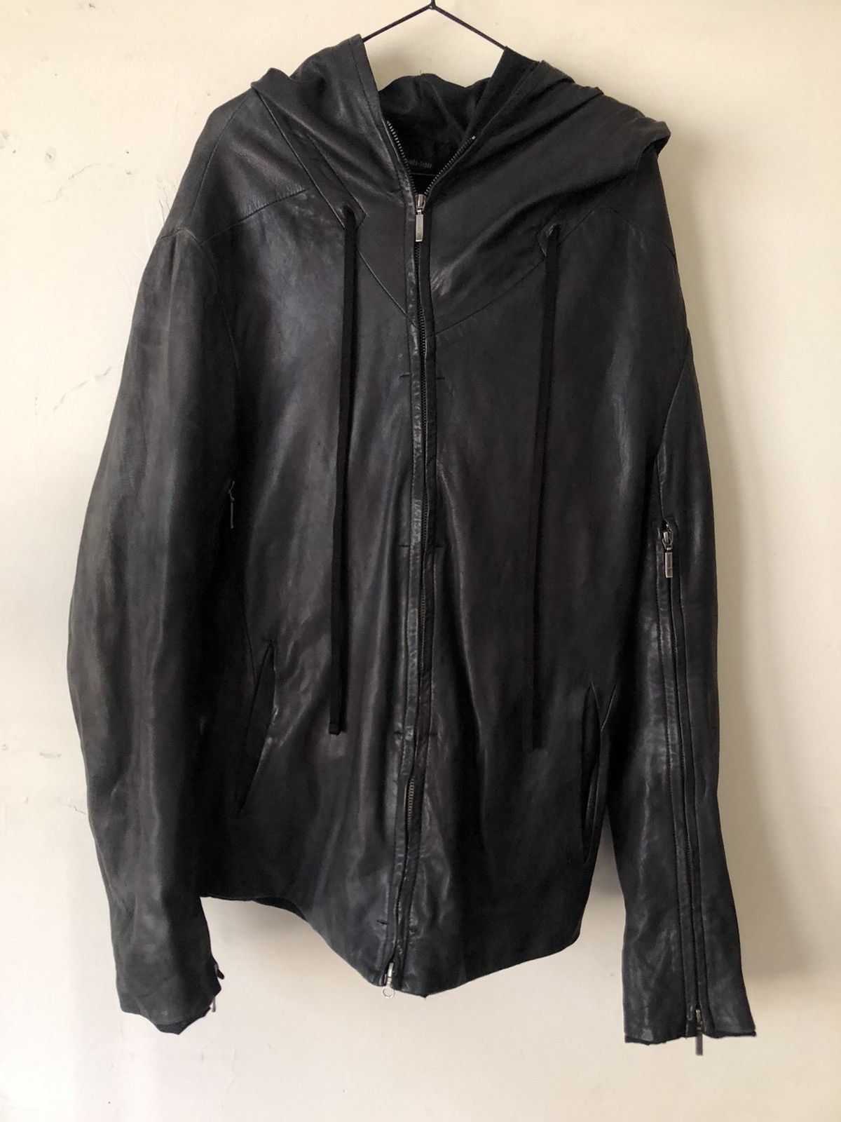 Yasuyuki Ishii Yasuyuki Ishii asymmetrical leather hooded jacket | Grailed