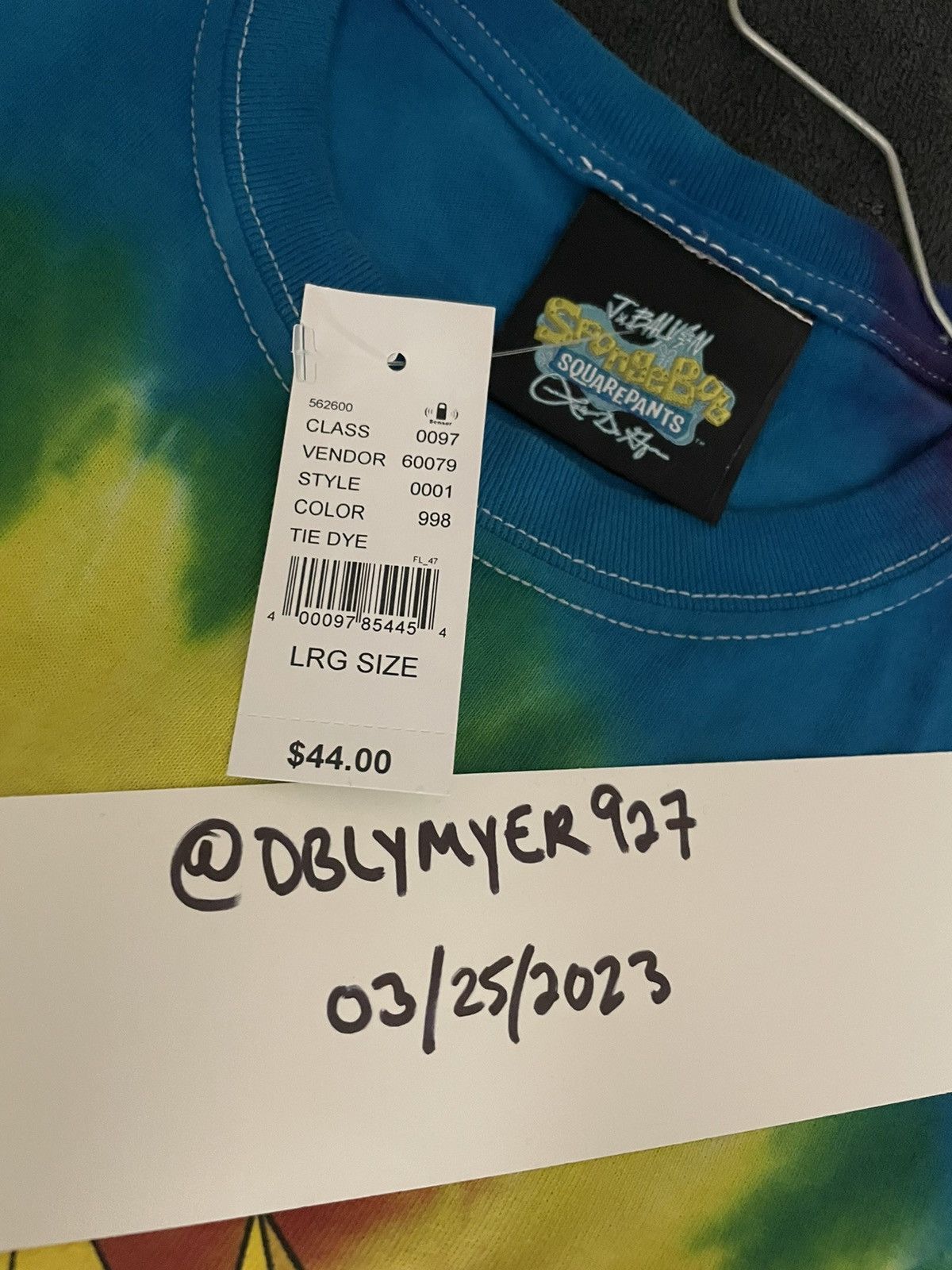 J Balvin Louis de Guzman x J Balvin Tye Dye SpongeBob Tee Size US L / EU 52-54 / 3 - 5 Thumbnail
