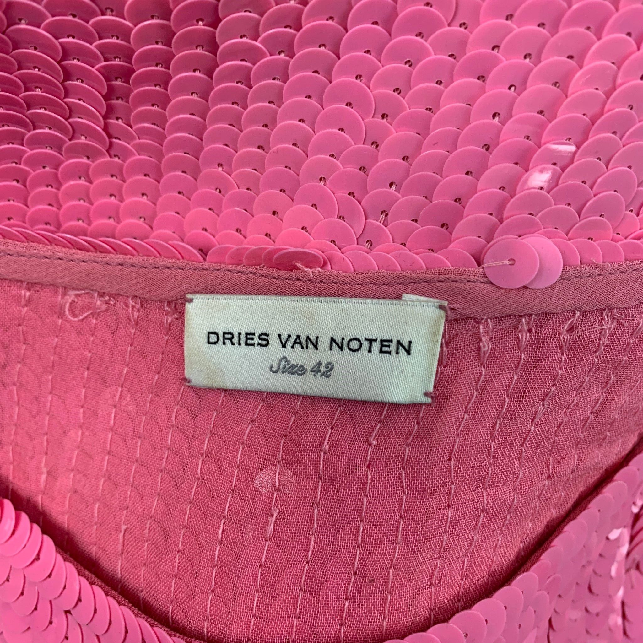 Dries Van Noten FW 21 Pink Viscose Sequined Sleeveless Dress Top Size L / US 10 / IT 46 - 5 Preview