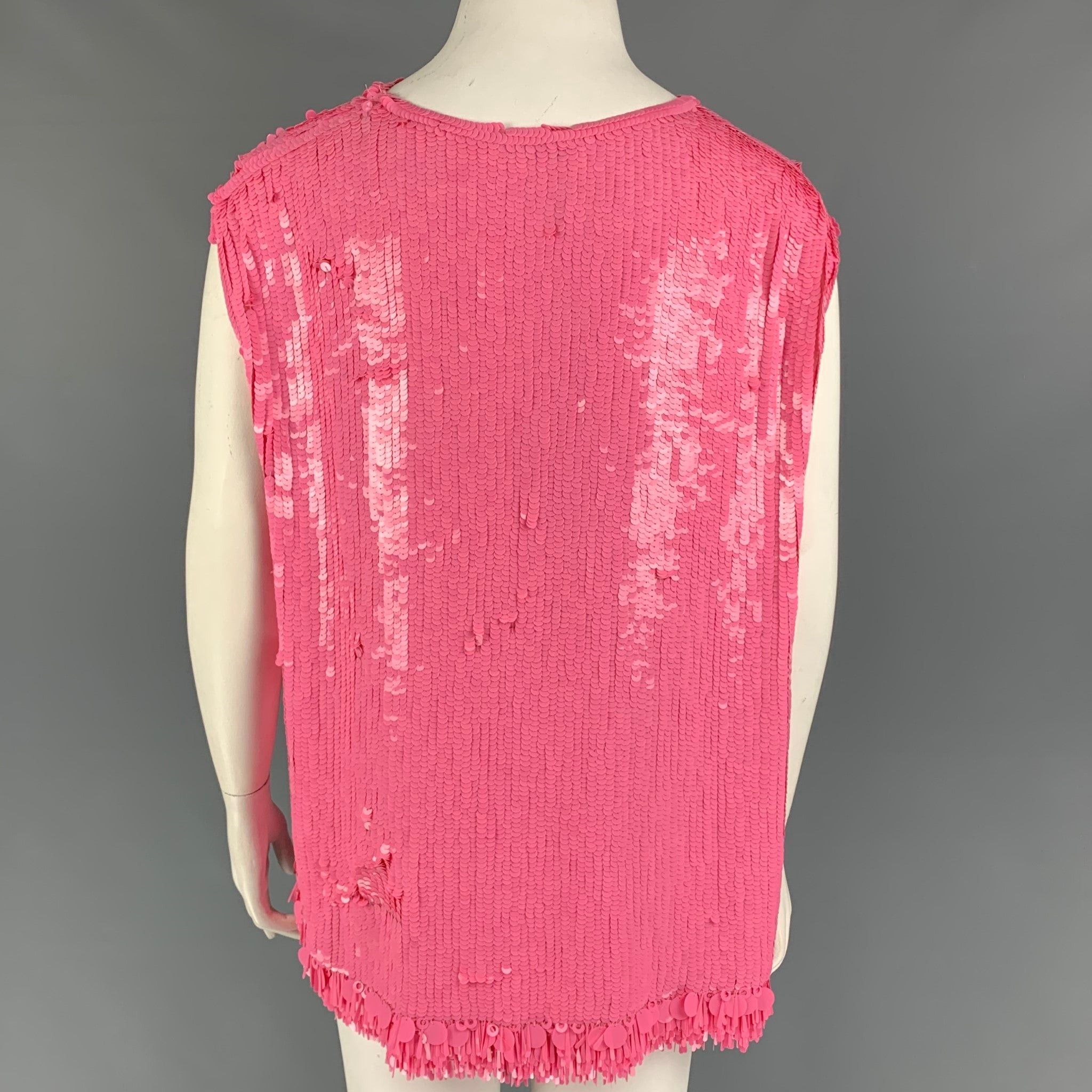 Dries Van Noten FW 21 Pink Viscose Sequined Sleeveless Dress Top Size L / US 10 / IT 46 - 3 Thumbnail