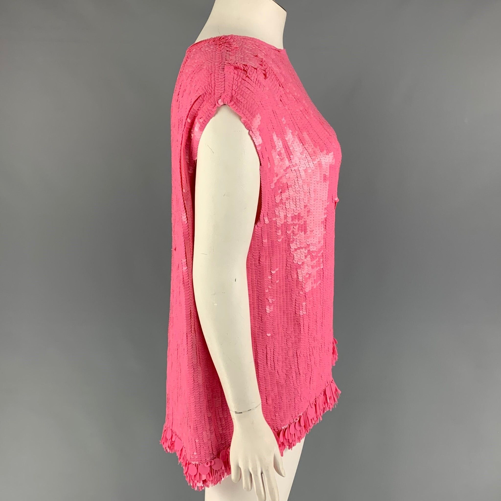 Dries Van Noten FW 21 Pink Viscose Sequined Sleeveless Dress Top Size L / US 10 / IT 46 - 2 Preview