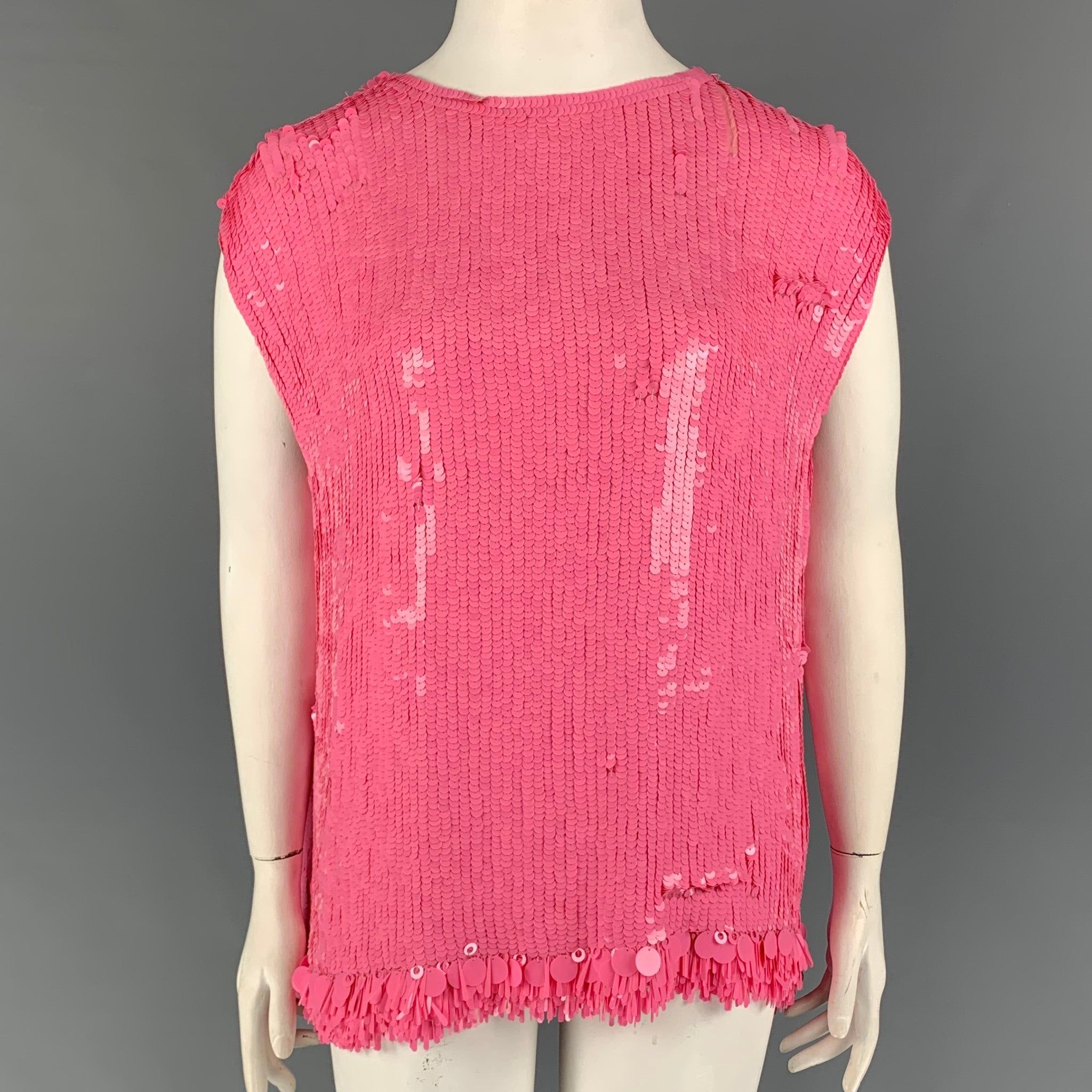 Dries Van Noten FW 21 Pink Viscose Sequined Sleeveless Dress Top Size L / US 10 / IT 46 - 1 Preview