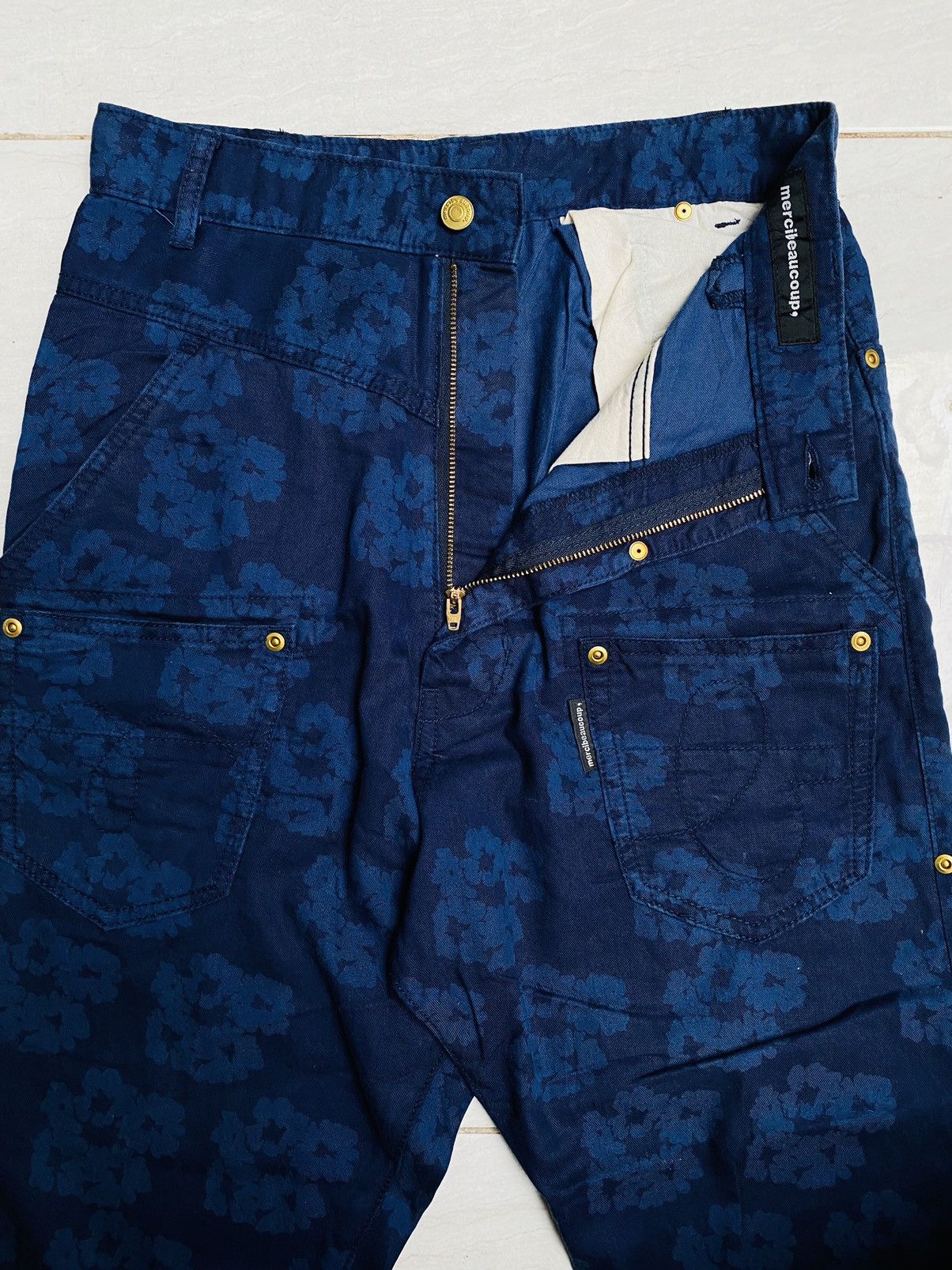 Issey Miyake Issey Miyake Mercibeaucop Indigo Reverse Drop Crotch Jeans Size US 27 - 3 Thumbnail