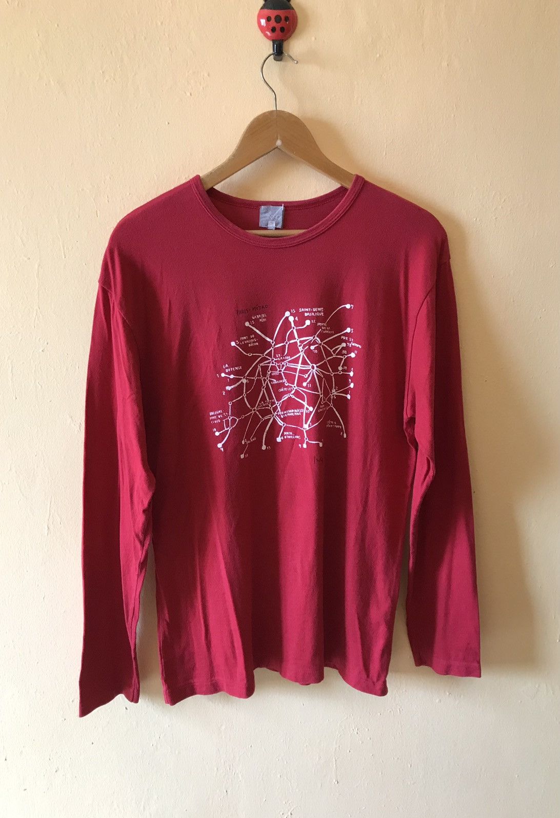 image of Archival Clothing x Avant Garde Vintage Ined Homme Long Sleeve Shirt in Red, Men's (Size Large)