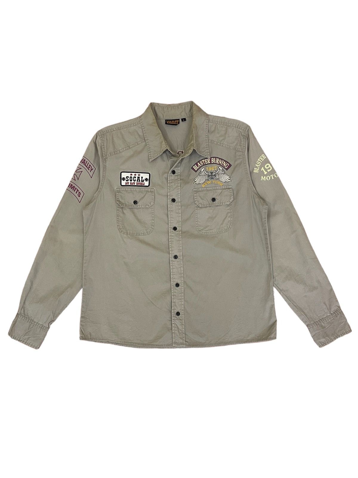 Vintage Low Blow Knuckle shirt motorcycle club embroidered logo Size US L / EU 52-54 / 3 - 2 Thumbnail