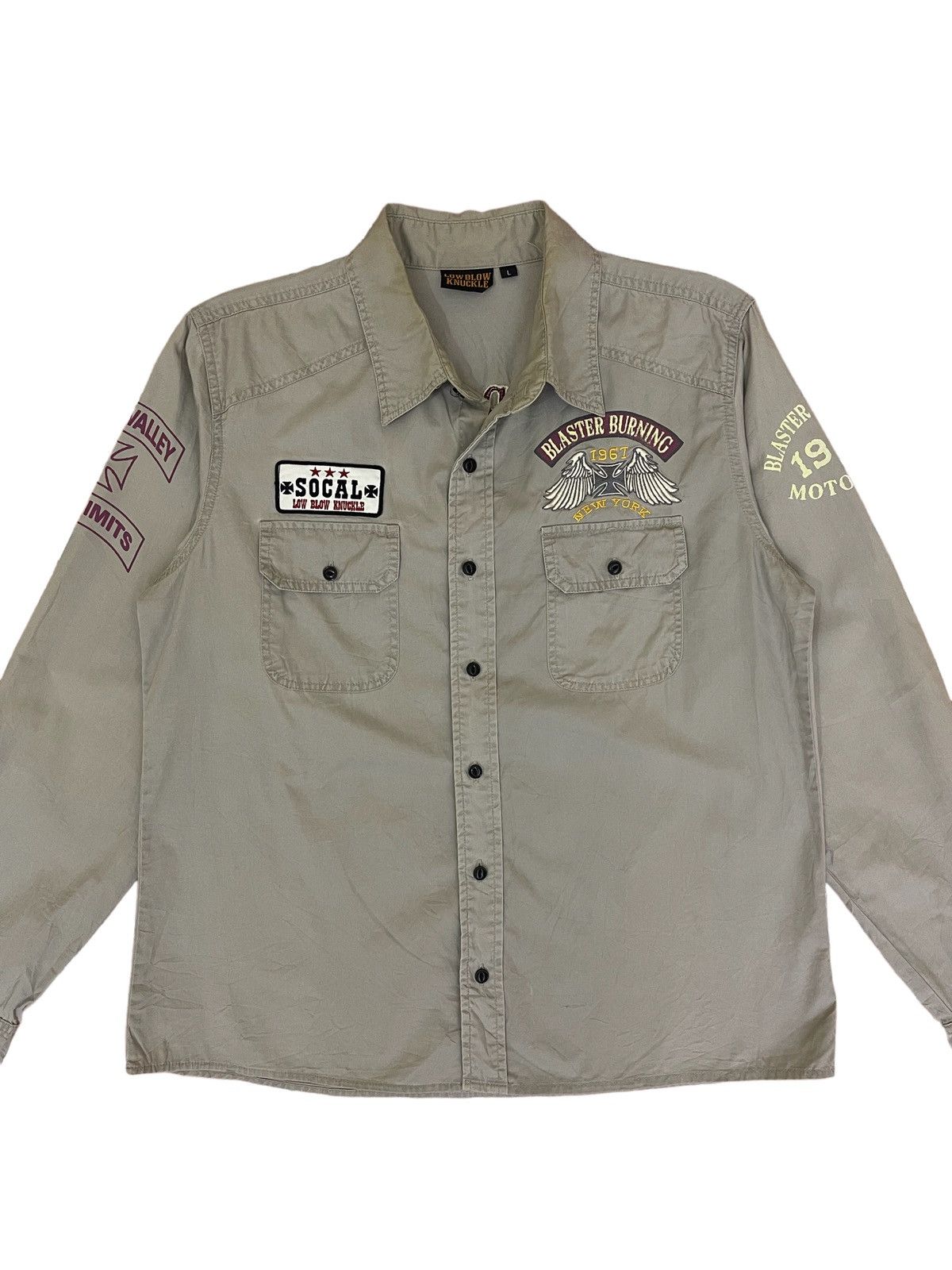Vintage Low Blow Knuckle shirt motorcycle club embroidered logo Size US L / EU 52-54 / 3 - 3 Thumbnail