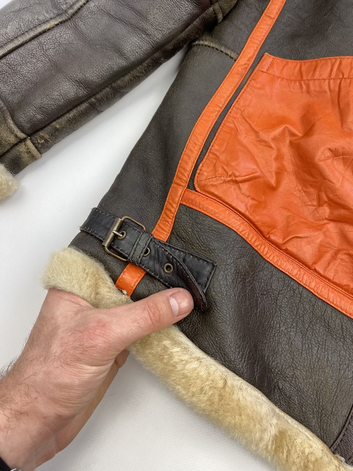 Other VTG Real Patchwork Shearling Leather Aviator Bomber Jacket Size US M / EU 48-50 / 2 - 6 Thumbnail