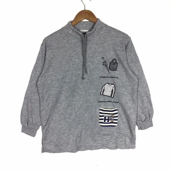 Vtg ES SALAAUM Bear Umbrella Art Pocket Sweater Sweatshirt