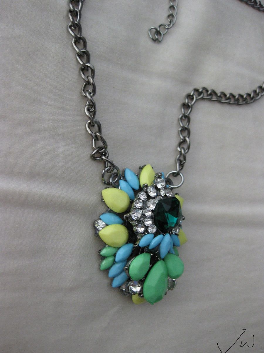 Jewelry Green CZ Statement Necklace with Beads Size ONE SIZE - 3 Thumbnail