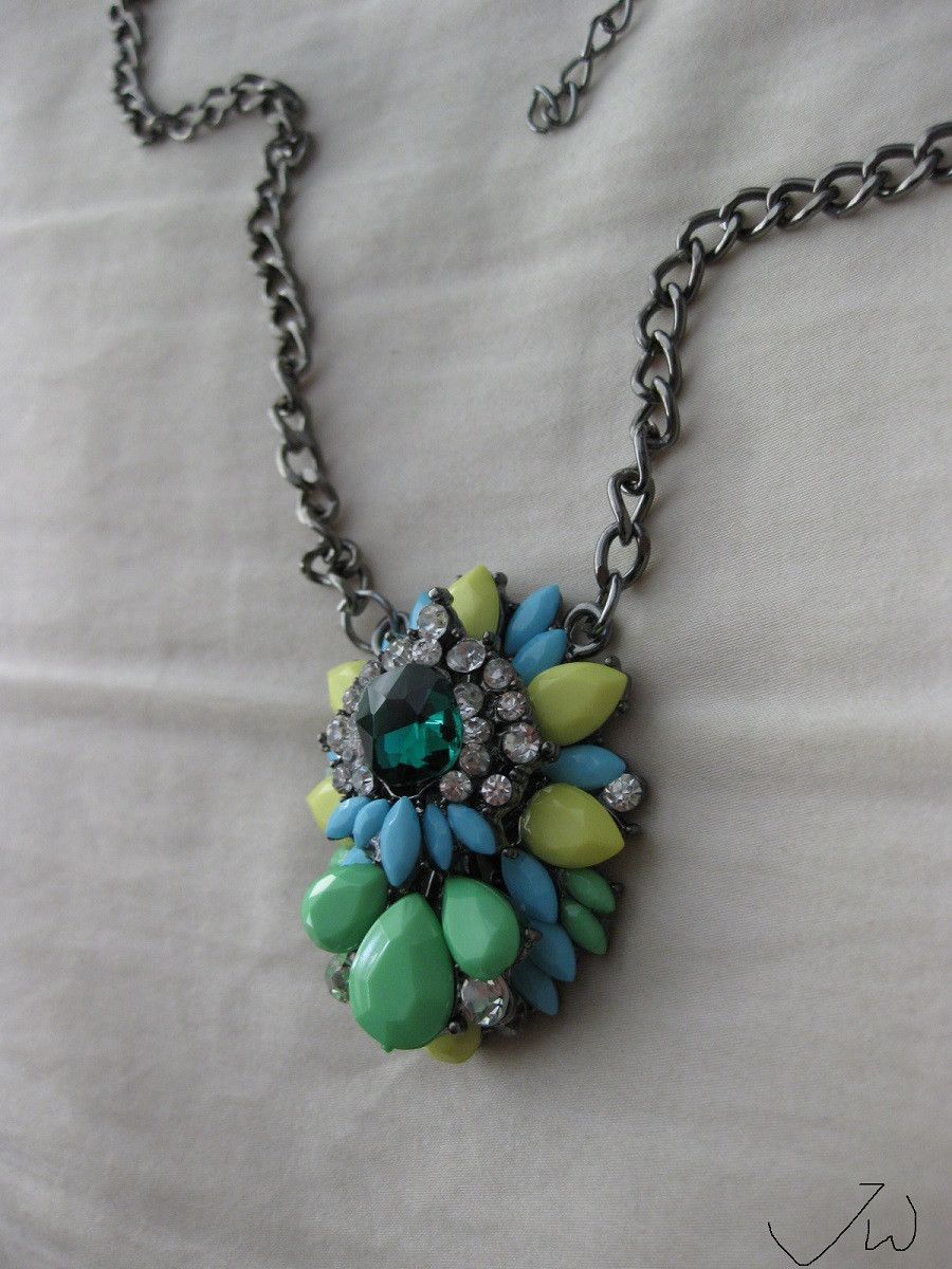 Jewelry Green CZ Statement Necklace with Beads Size ONE SIZE - 2 Thumbnail