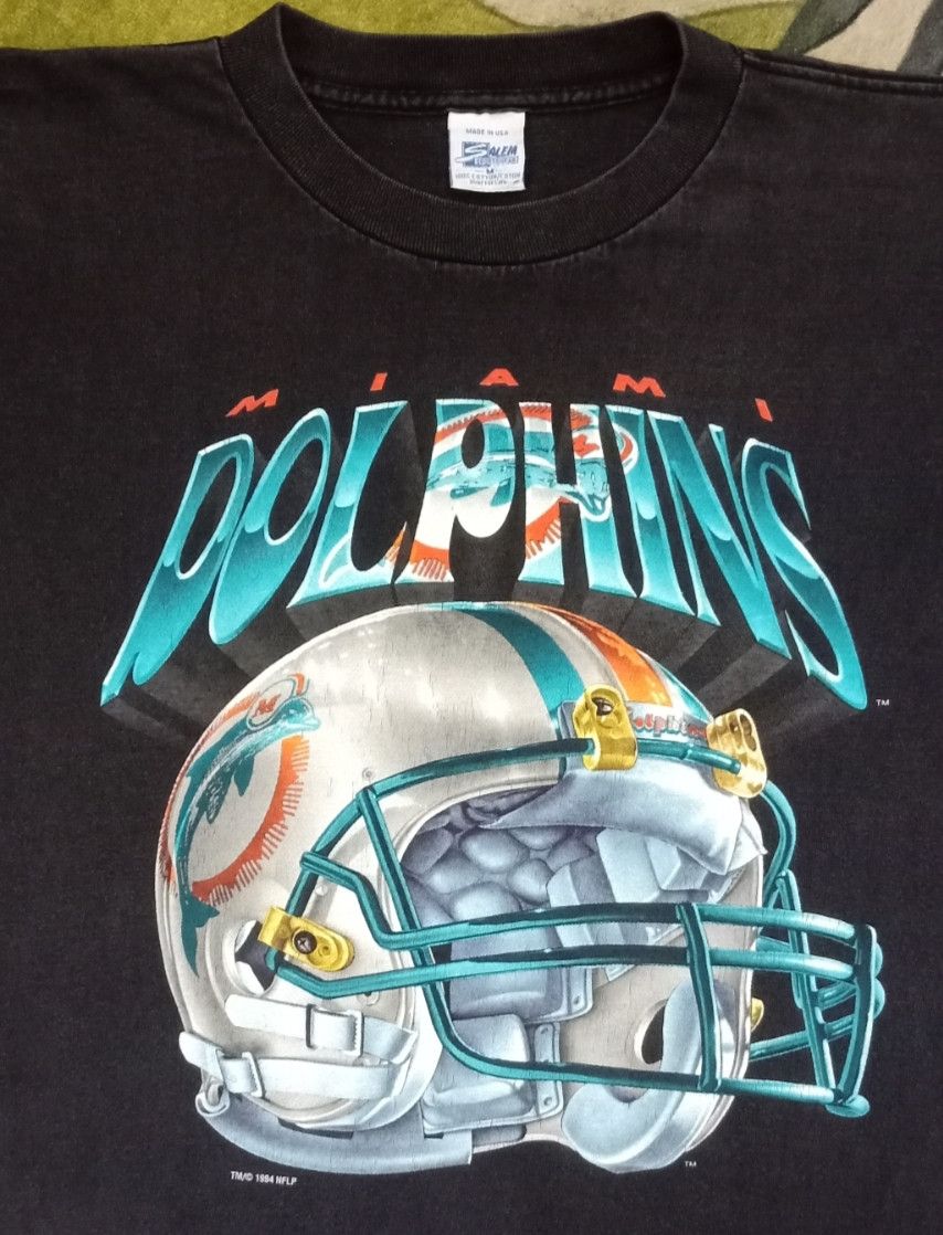 NFL × Salem Sportswear × Vintage Vintage 90s NFL Miami Dolphins Helmet T-shirt Size US L / EU 52-54 / 3 - 3 Thumbnail