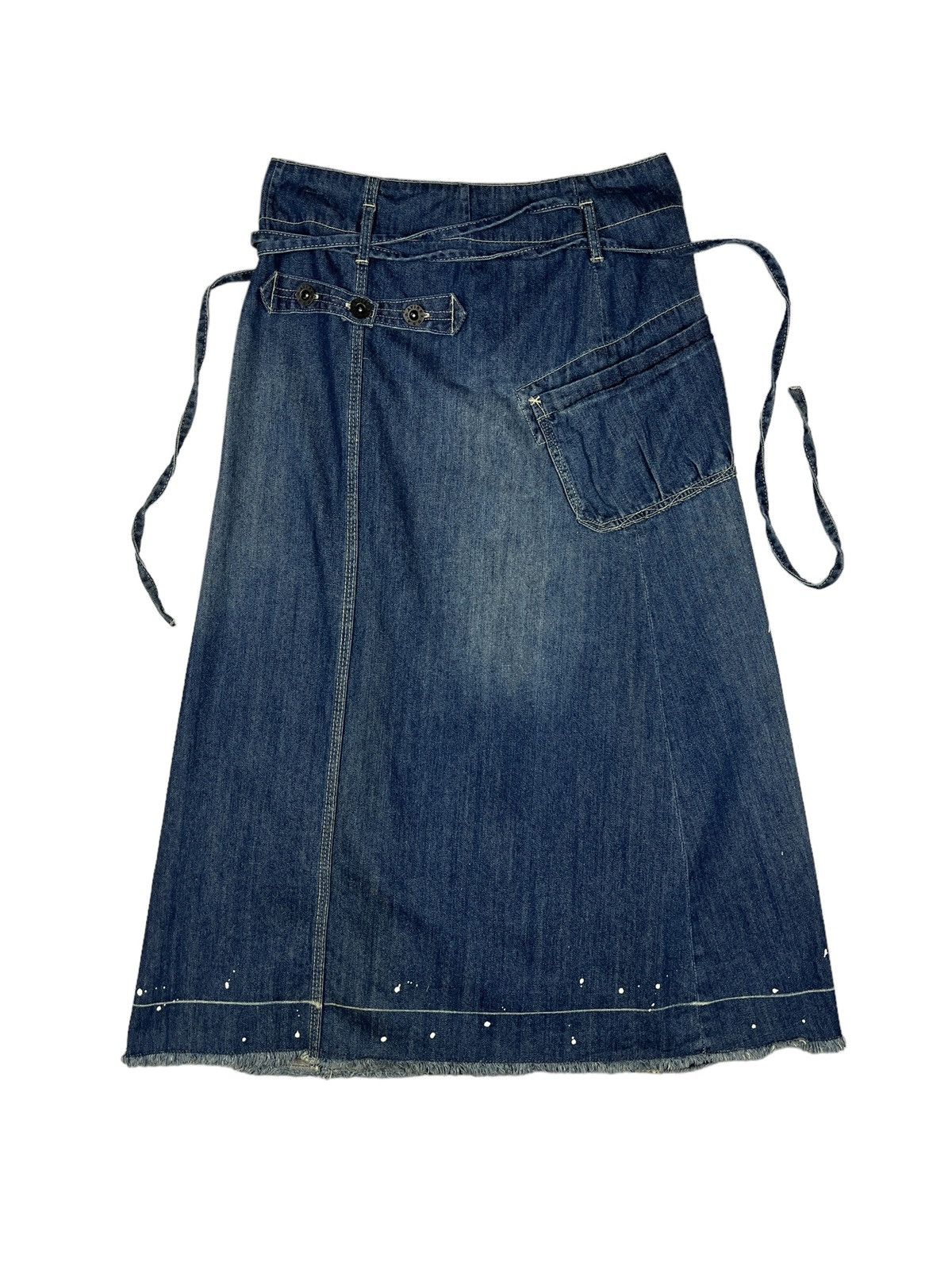 Avirex Avirex Paint Splatter Distressed Midi Denim Skirt Size 29" - 2 Thumbnail