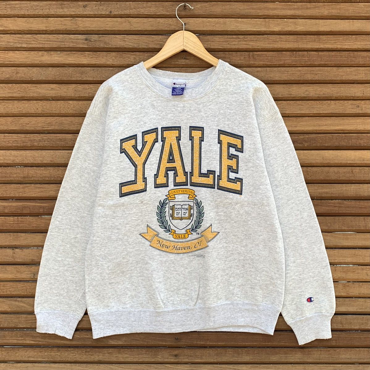 image of American College x Champion Vintage 1990S Champion University Yale Sweatshirt in Grey, Women's (Siz