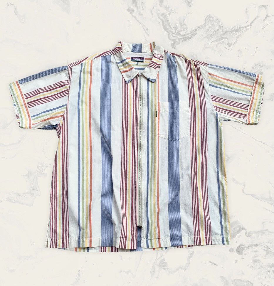 Nigel Cabourn Authentic Nigel Cabourn Cotton Stripe Zip Up Shirt Size US XL / EU 56 / 4 - 1 Thumbnail