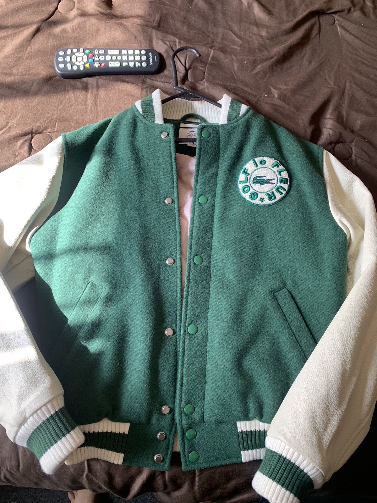 Lacoste x golf le discount fleur two tone varsity jacket