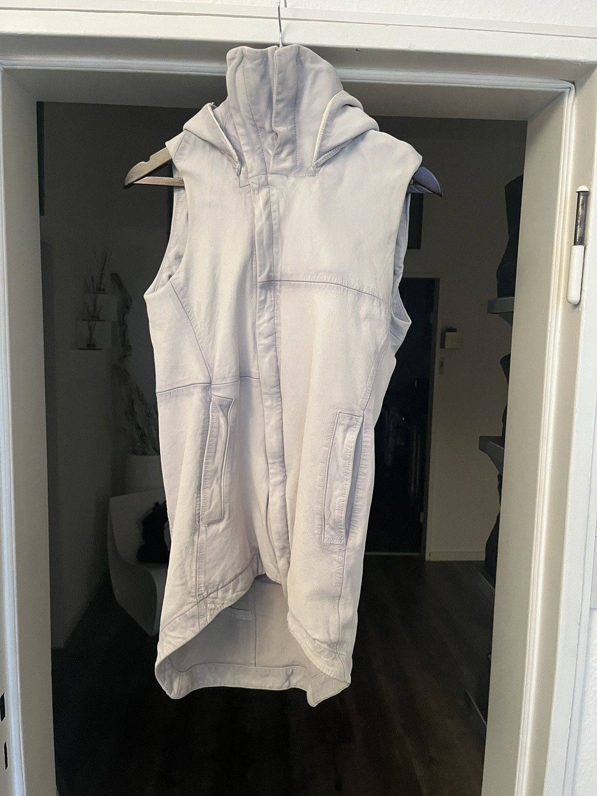 image of Devoa Leather Vest in Dirty White, Men's (Size Small)