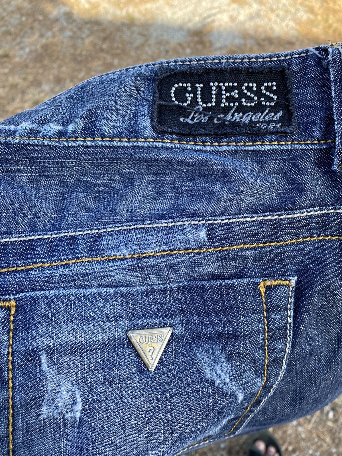 Guess × Jean Distressed Guess Low Rise Boot-Cut Stretch Jeans Size 37" - 8 Thumbnail