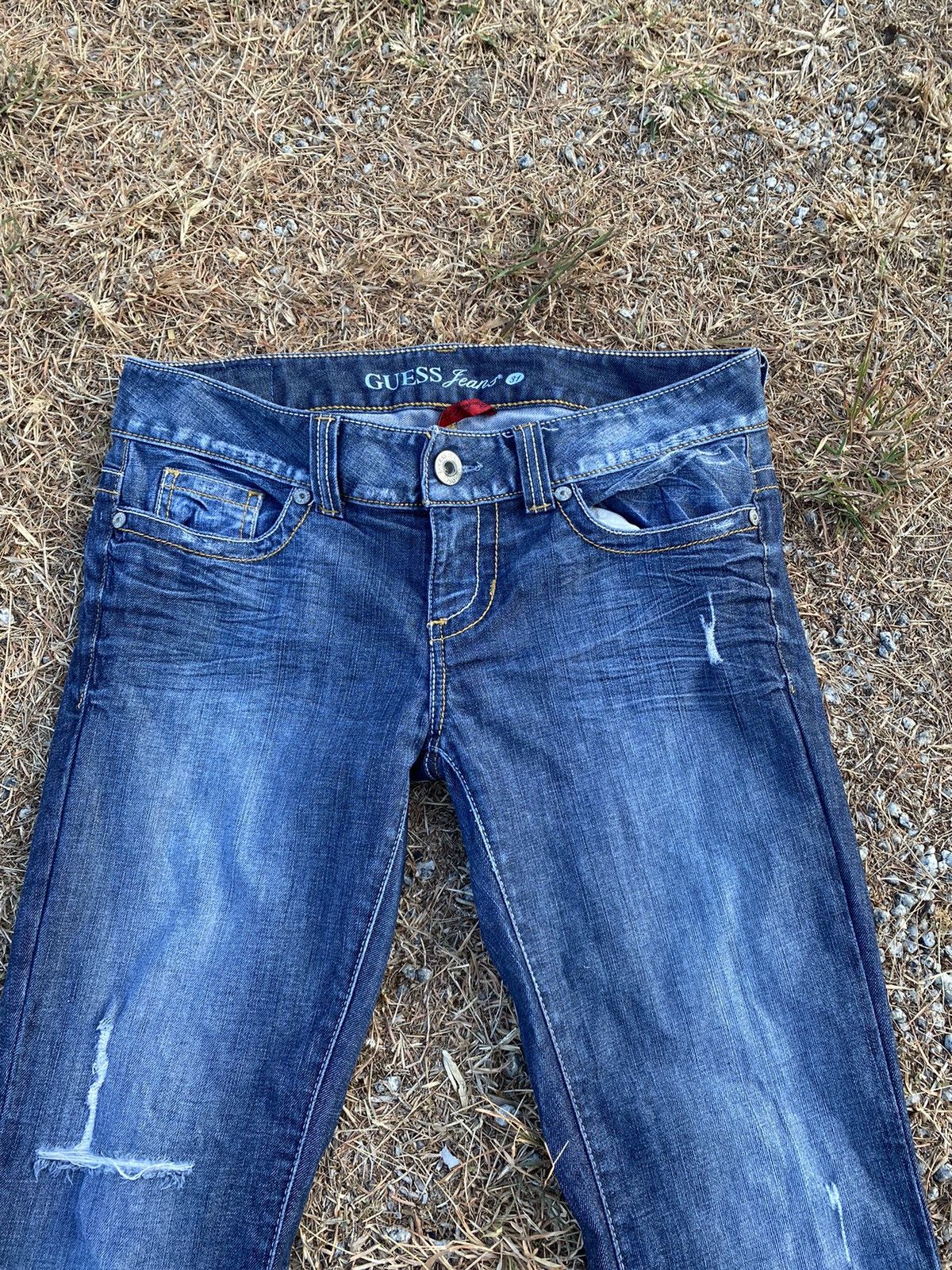 Guess × Jean Distressed Guess Low Rise Boot-Cut Stretch Jeans Size 37" - 4 Thumbnail