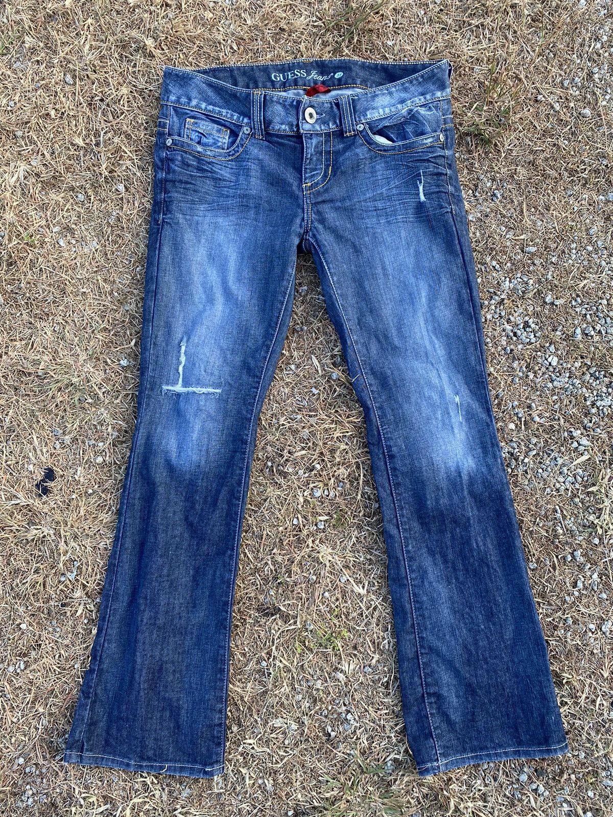 Guess × Jean Distressed Guess Low Rise Boot-Cut Stretch Jeans Size 37" - 1 Thumbnail
