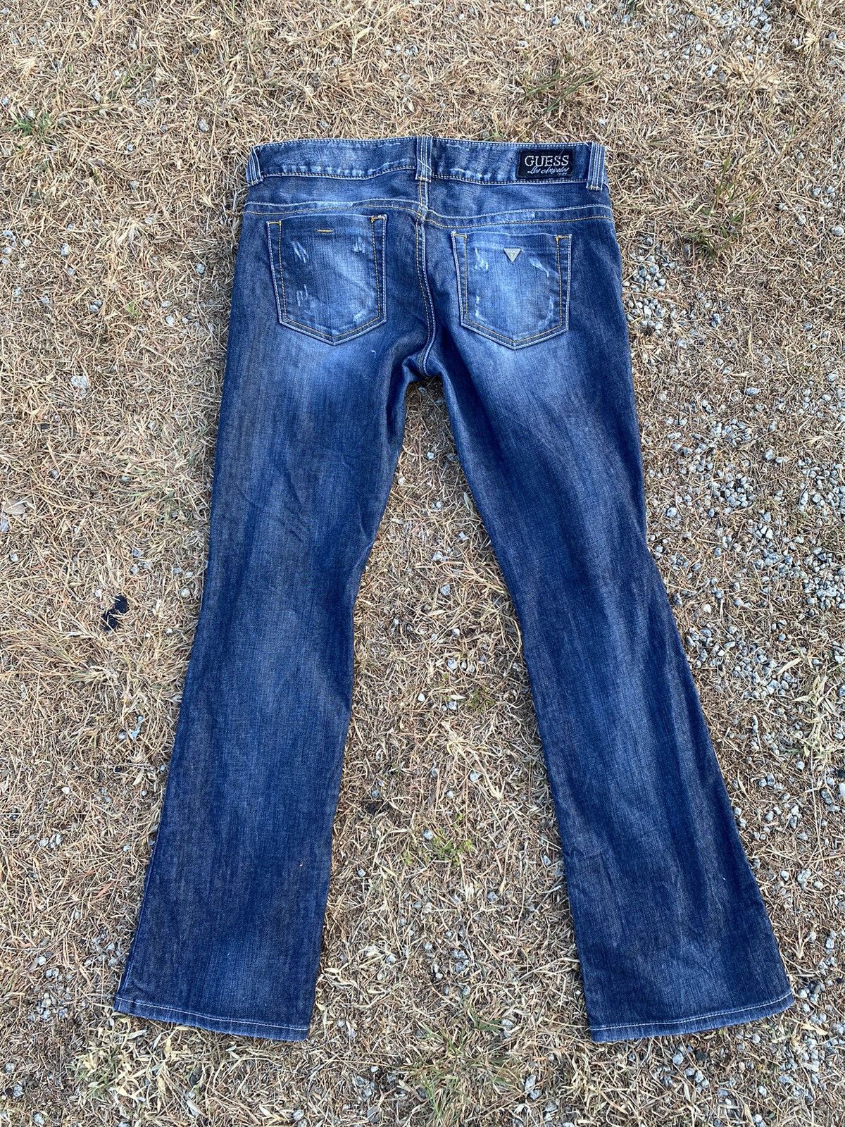 Guess × Jean Distressed Guess Low Rise Boot-Cut Stretch Jeans Size 37" - 10 Thumbnail