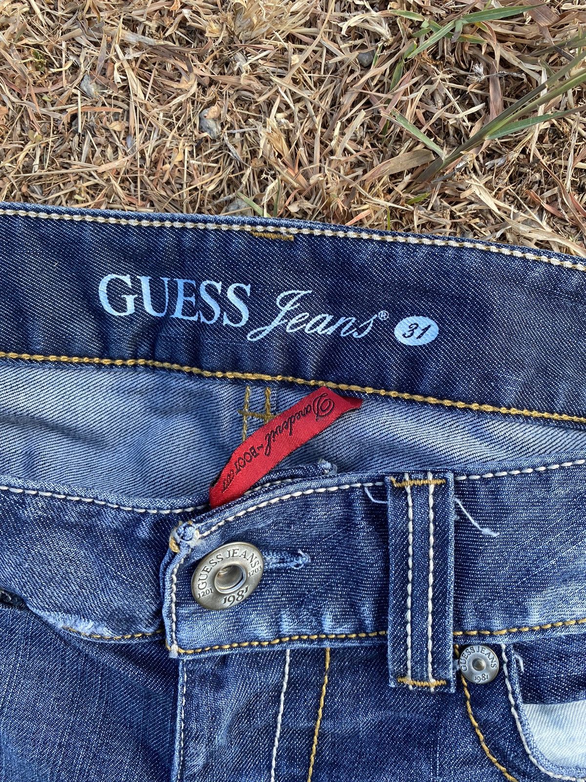 Guess × Jean Distressed Guess Low Rise Boot-Cut Stretch Jeans Size 37" - 5 Thumbnail
