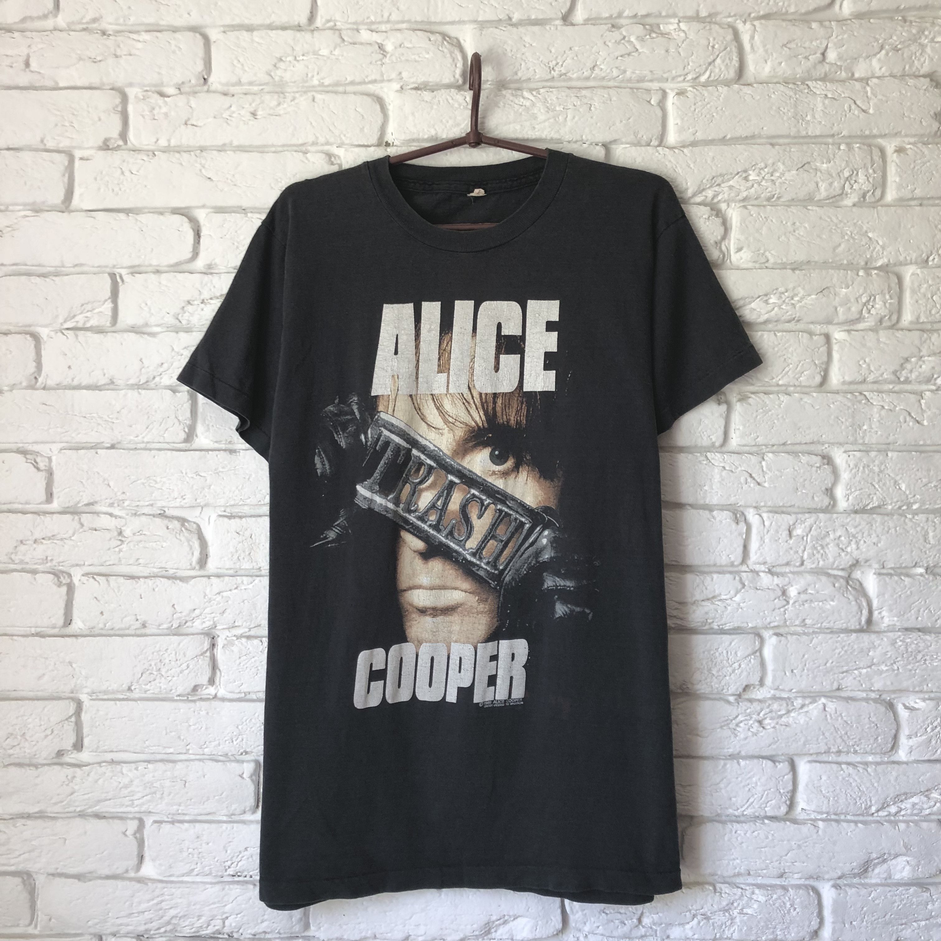 image of Band Tees x Rock Tees Alice Cooper Vintage 1989 Tee T Shirt Trashes in Faded Black (Size Medium)
