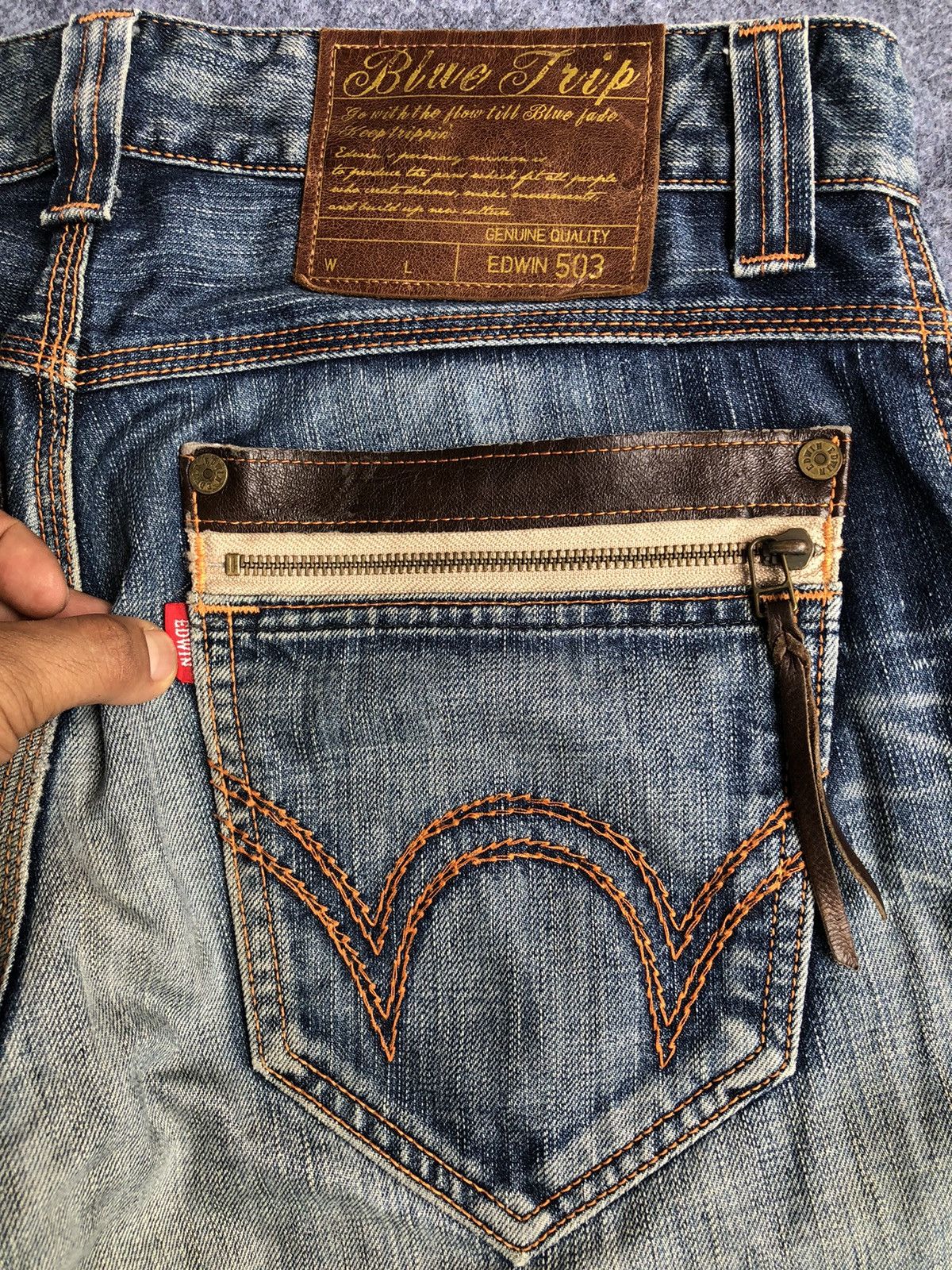 Edwin Last Drop🔥Rare‼️Edwin 503 Blue Trip Jeans Size US 34 / EU 50 - 9 Thumbnail