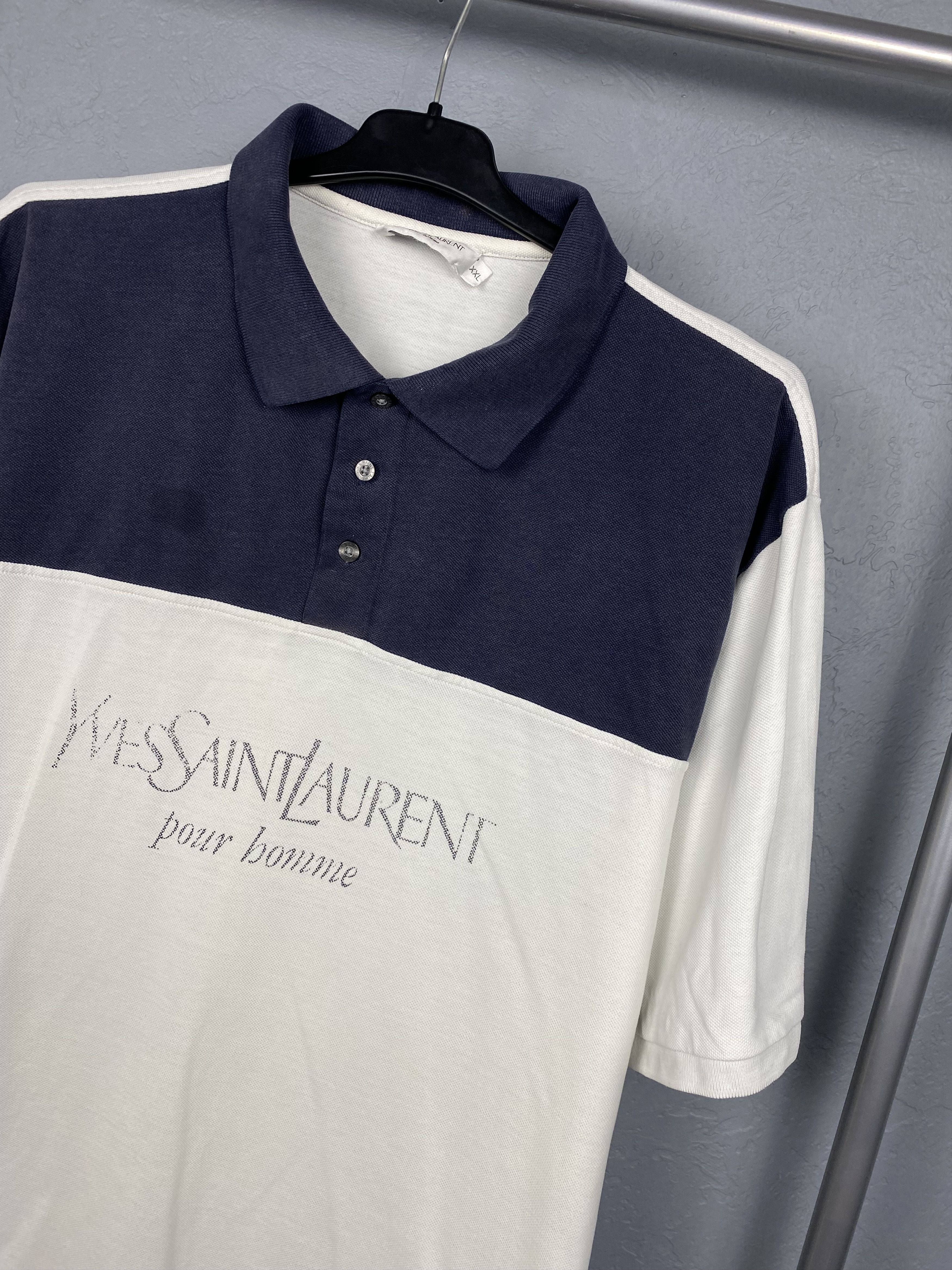 Yves Saint Laurent Yves Saint Laurent YSL Distressed Mens Big Logo Polo Shirt Size US XXL / EU 58 / 5 - 2 Thumbnail