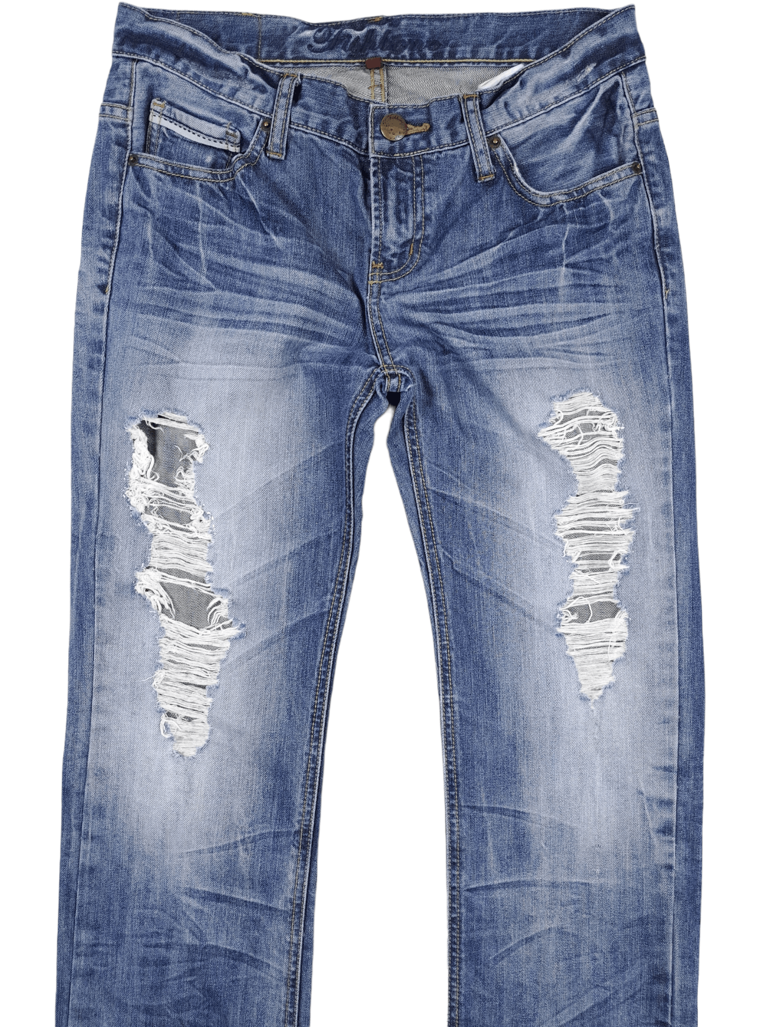 Japanese Brand 💎 Vintage Fishbone 29 Workwear Ripped Distressed Blue Jeans Size US 29 - 3 Thumbnail