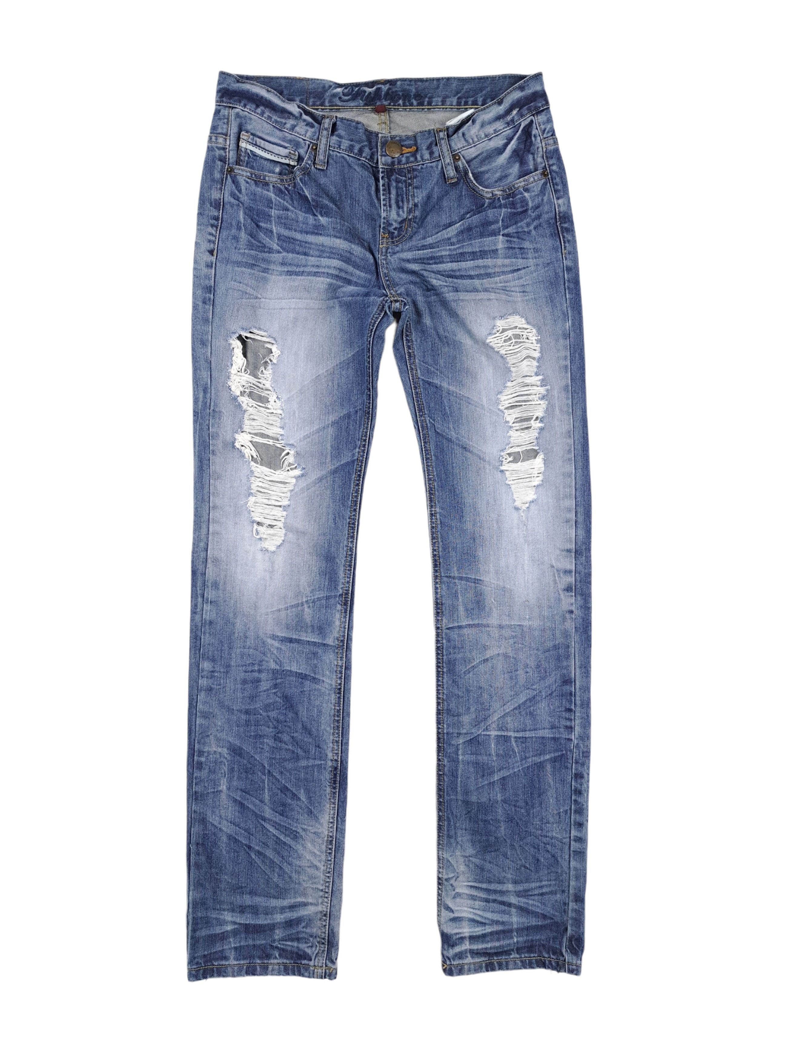 Japanese Brand 💎 Vintage Fishbone 29 Workwear Ripped Distressed Blue Jeans Size US 29 - 1 Thumbnail