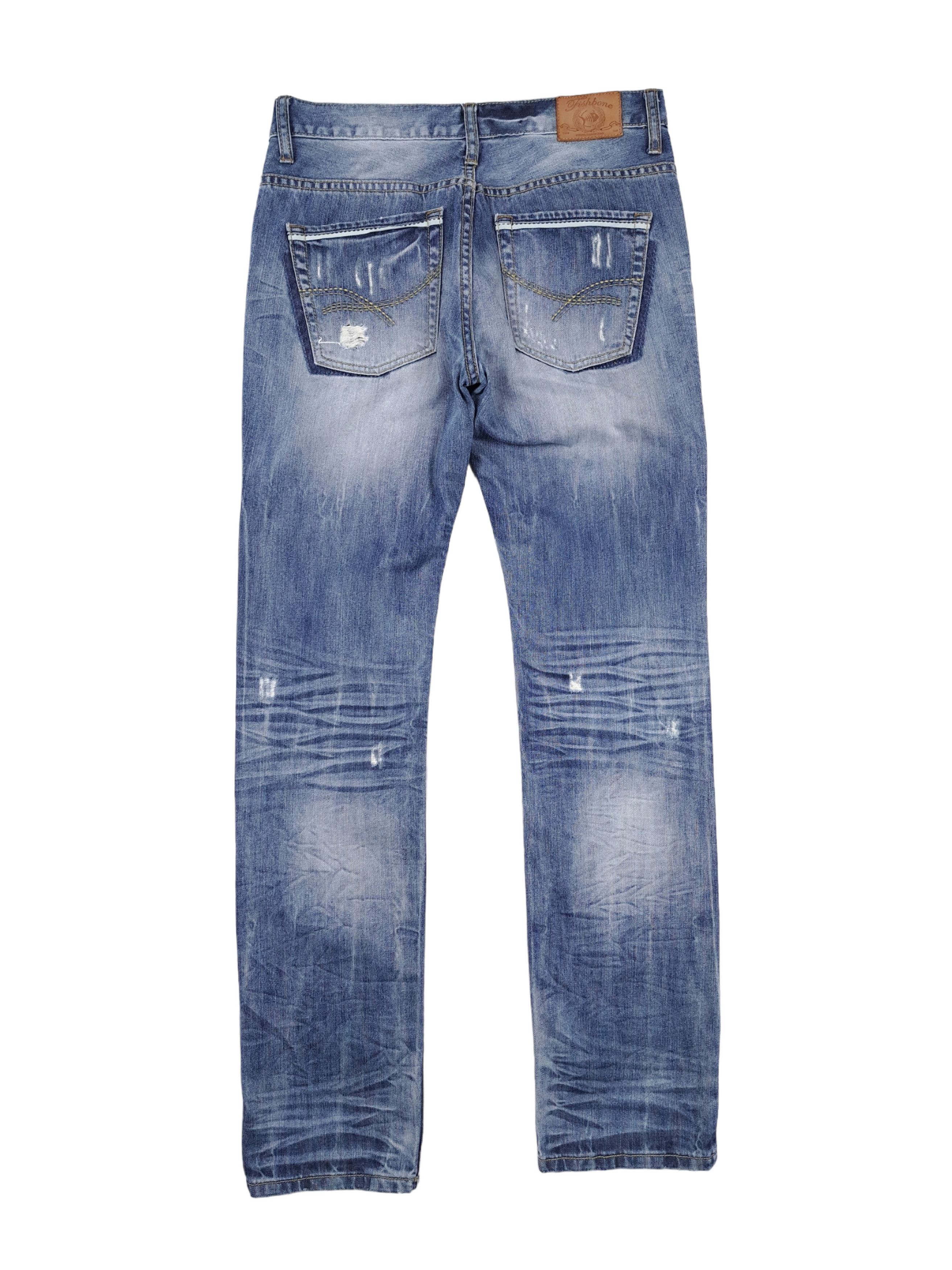 Japanese Brand 💎 Vintage Fishbone 29 Workwear Ripped Distressed Blue Jeans Size US 29 - 2 Thumbnail