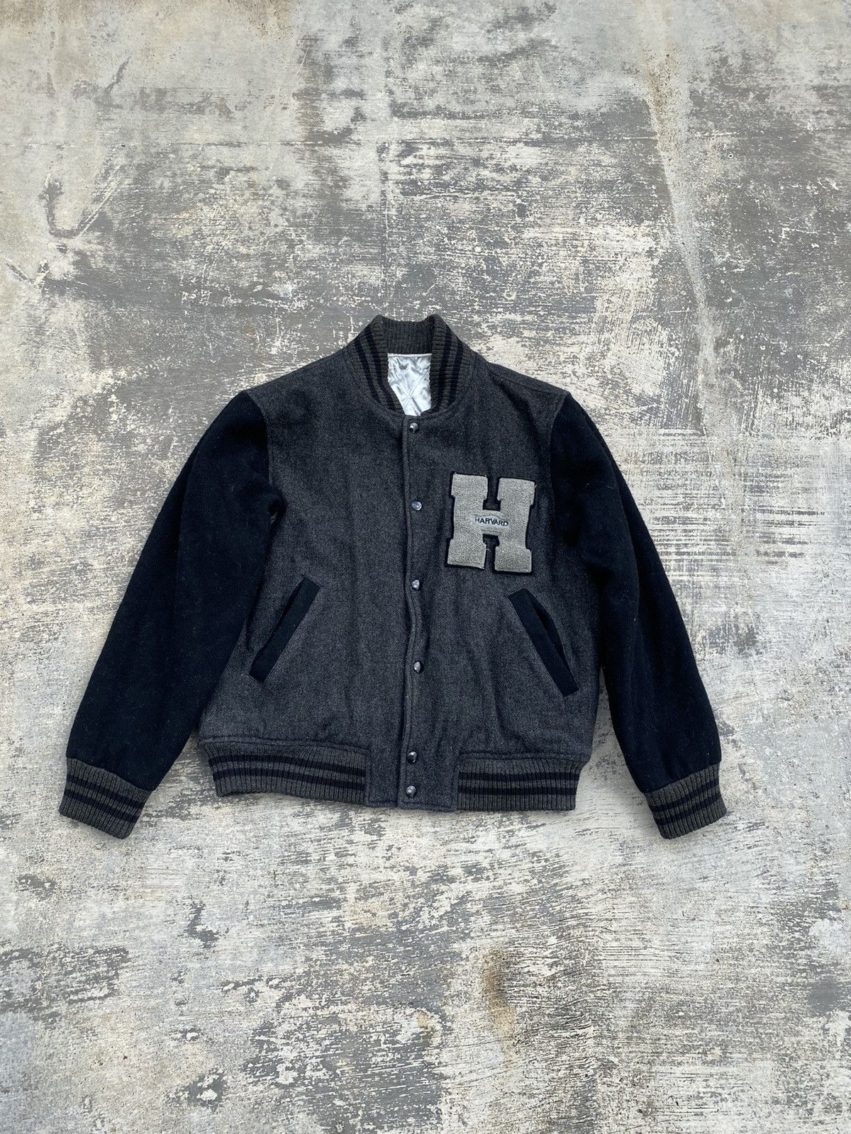 image of Vintage Harvard Cowboy Punk Gorpcore Wool Stadium Ivy Teddy in Grey/Black, Men's (Size Medium)