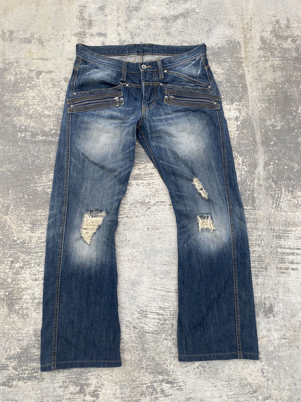 Image of Hideaways x Hysteric Glamour Vintage Hideways Punk Distressed Rave Cowboy Flared Gorpcore in Denim 