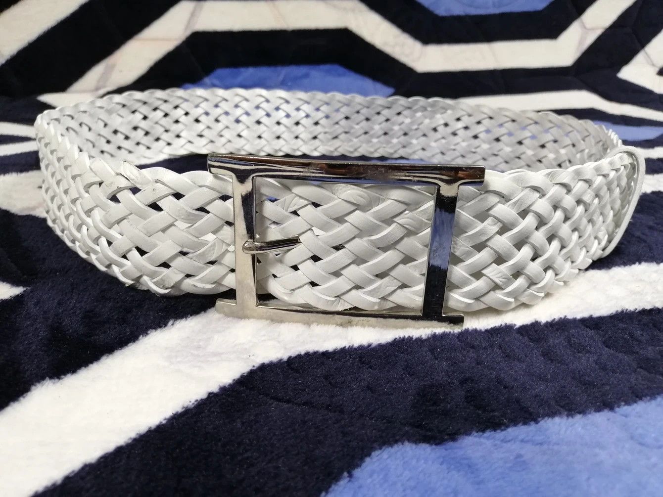 Japanese Brand White Braided Belt Big Buckle Size ONE SIZE - 1 Thumbnail