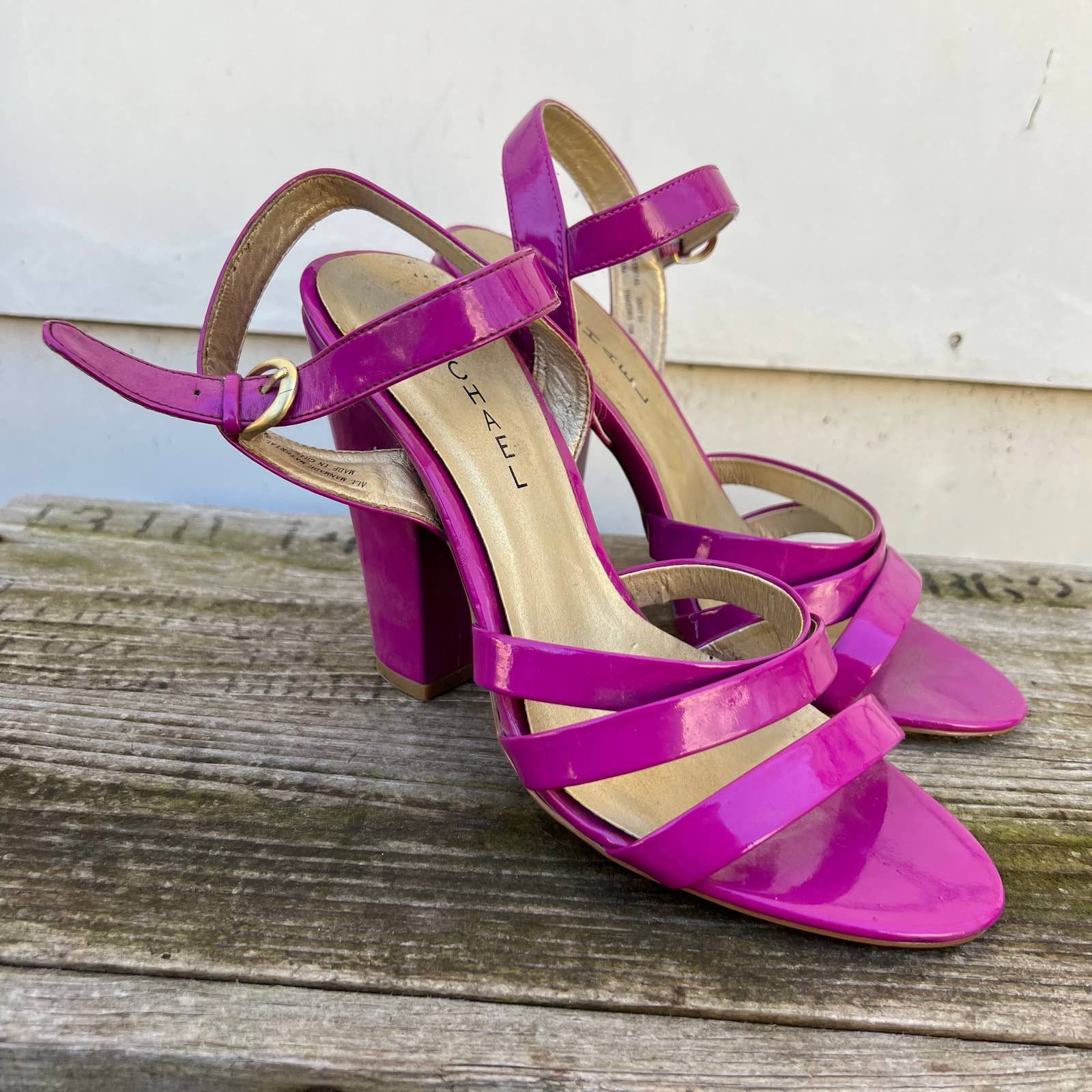 Michael Kors Michael Kors Phaedra fuchsia purple strappy blocky heels ...