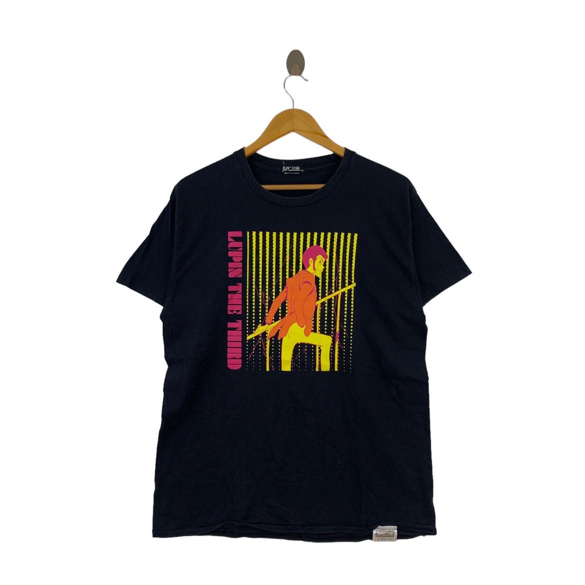 image of Lupin The Third Japanese Anime Series Print Black, Men's (Size Medium)