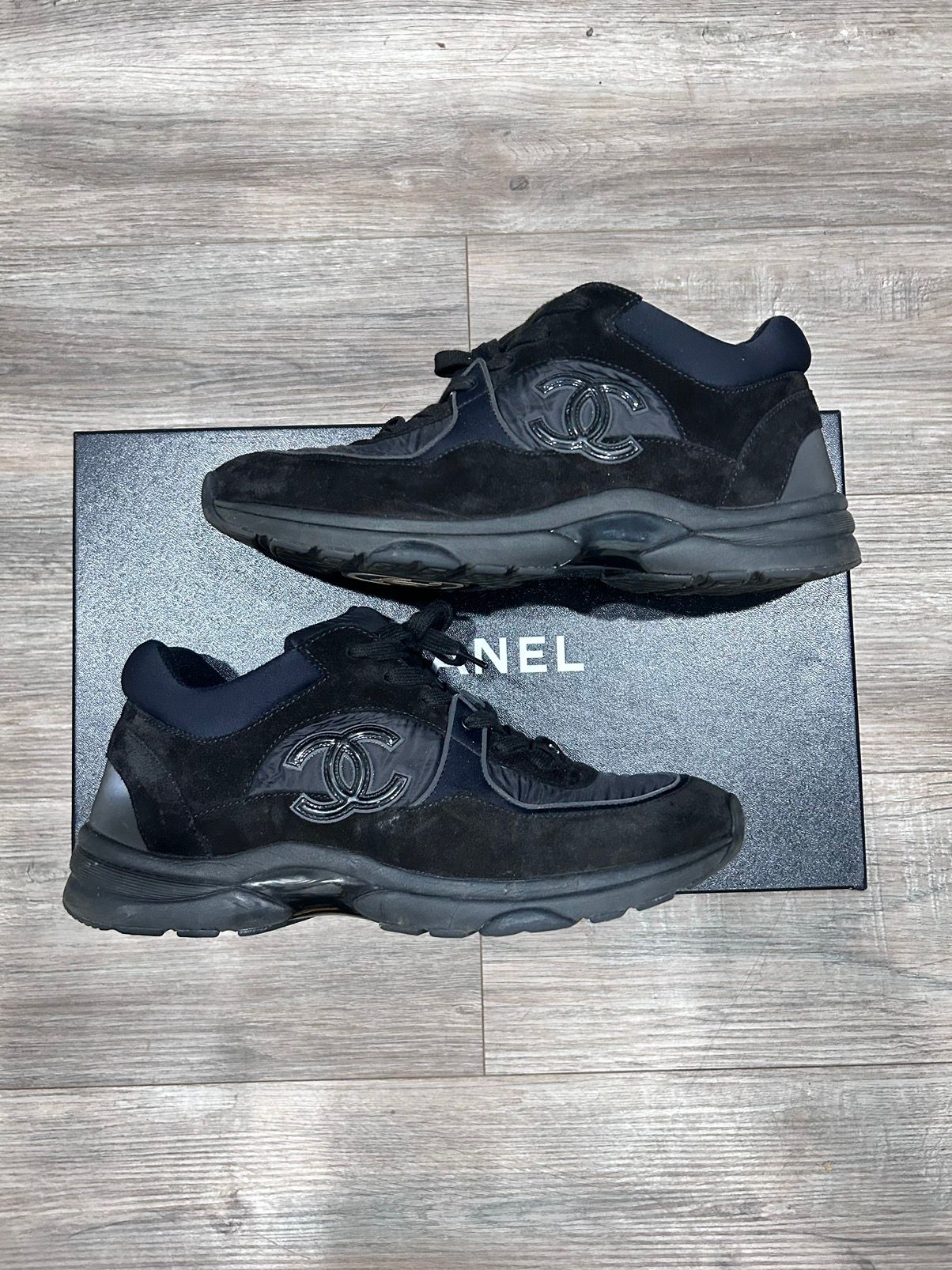Chanel CC Logo Runner Sneaker Reflective Triple Black Leather