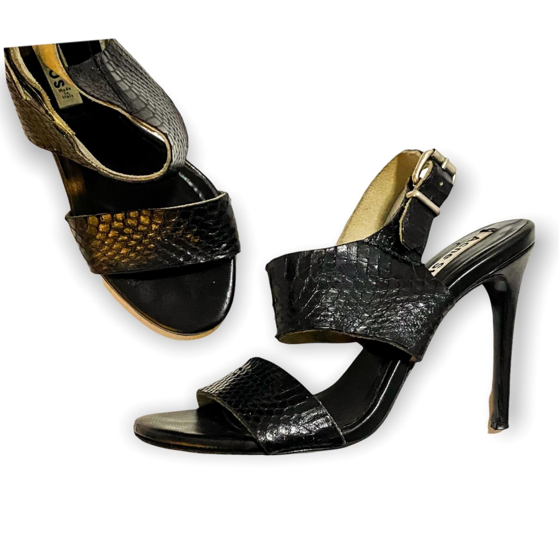 Acne Studios ACNE STUDIOS Tillie Black Snake Print Slingback Sandals, Si Size US 9 / IT 39 - 2 Thumbnail