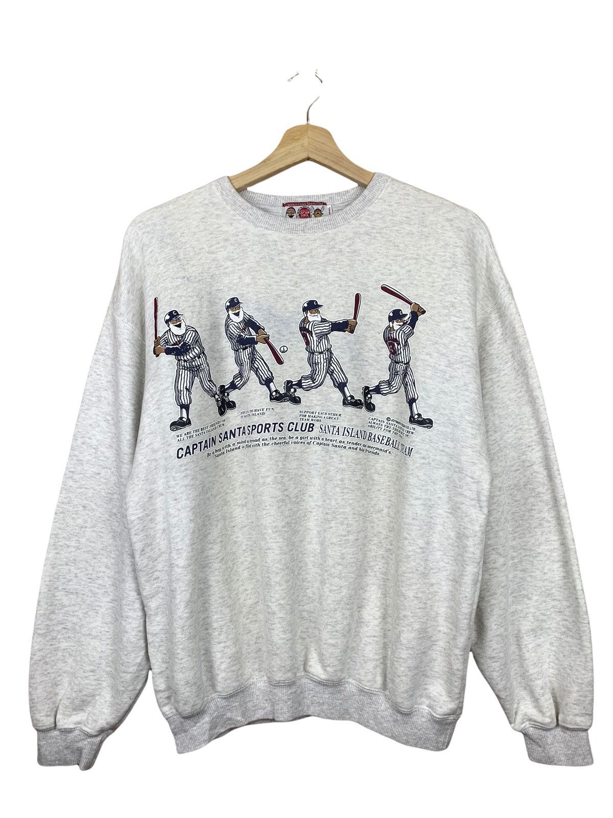 image of Vintage Captain Santa Sport Club Sweater in White Grey, Men's (Size Small)