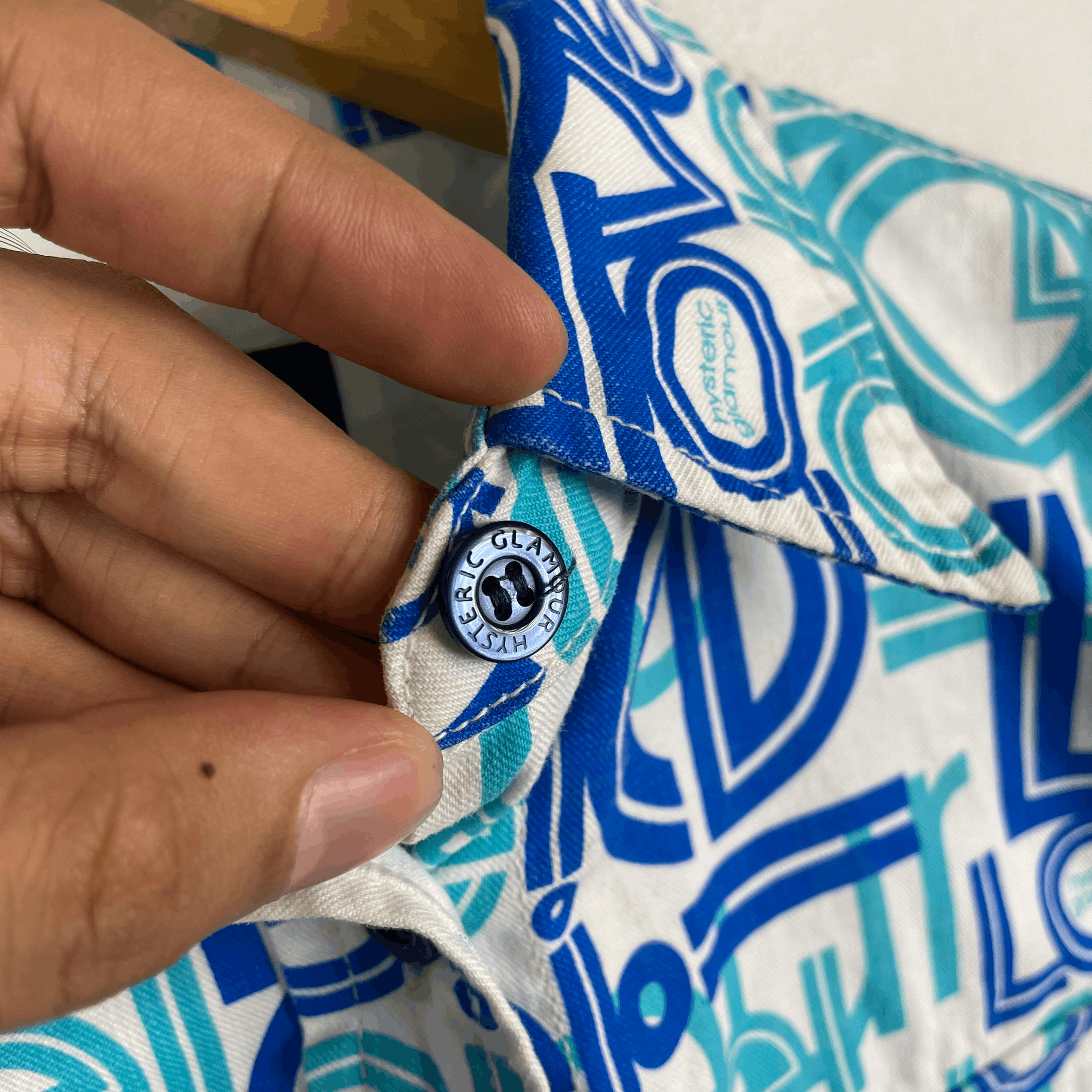 Hysteric Glamour Vintage HYSTERIC GLAMOUR Fullprint AOP Blue Denim Blouses Size US S / EU 44-46 / 1 - 3 Thumbnail