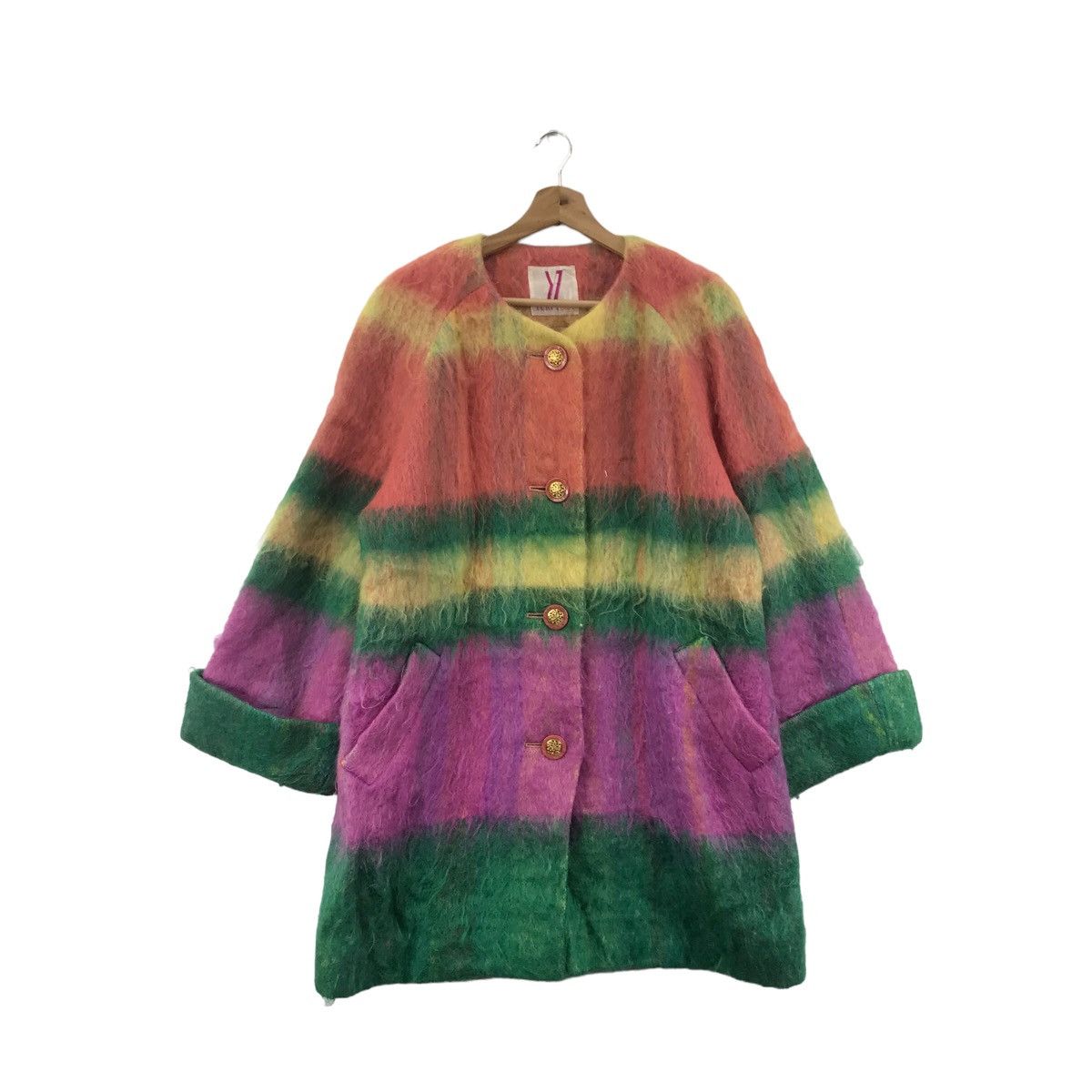 Japanese Brand YUKI TORII Japanese Brand Overcoat Rainbow Faux Fur Coat Size L / US 10 / IT 46 - 1 Thumbnail
