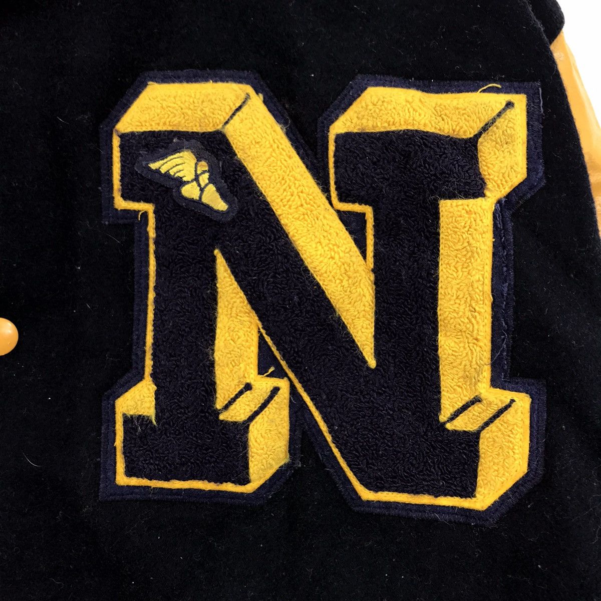 NEFF Vintage 80s NEFF USA Sport Blue Yellow Leather VarsityJacket Size US XL / EU 56 / 4 - 3 Thumbnail