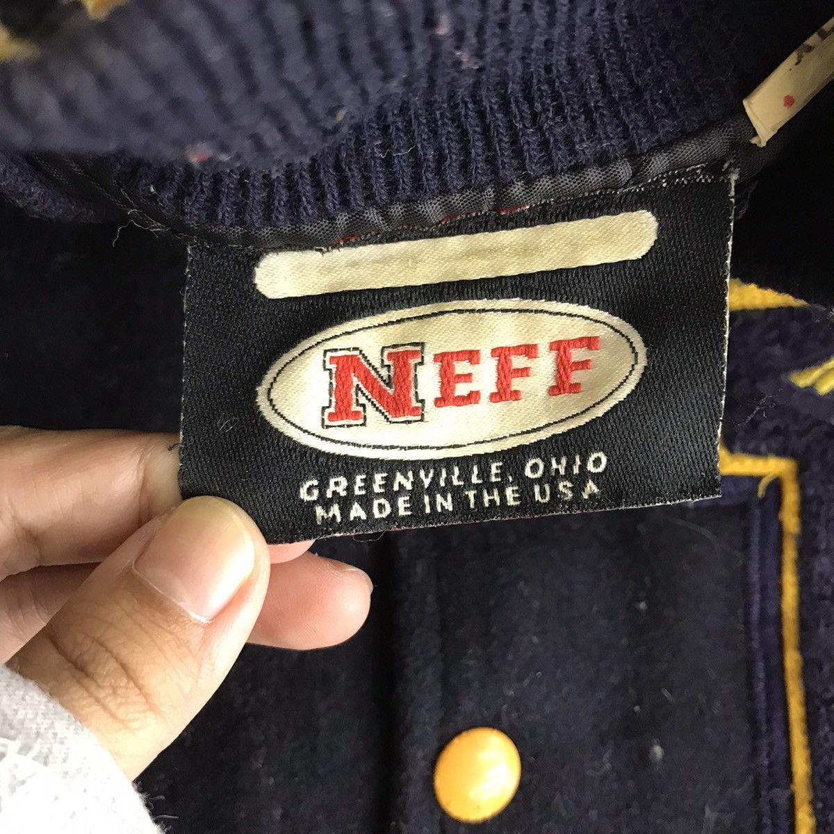 NEFF Vintage 80s NEFF USA Sport Blue Yellow Leather VarsityJacket Size US XL / EU 56 / 4 - 4 Thumbnail