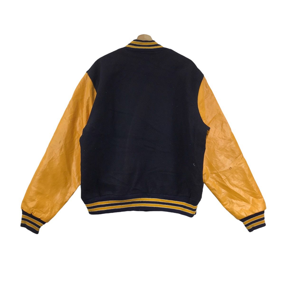 NEFF Vintage 80s NEFF USA Sport Blue Yellow Leather VarsityJacket Size US XL / EU 56 / 4 - 7 Thumbnail