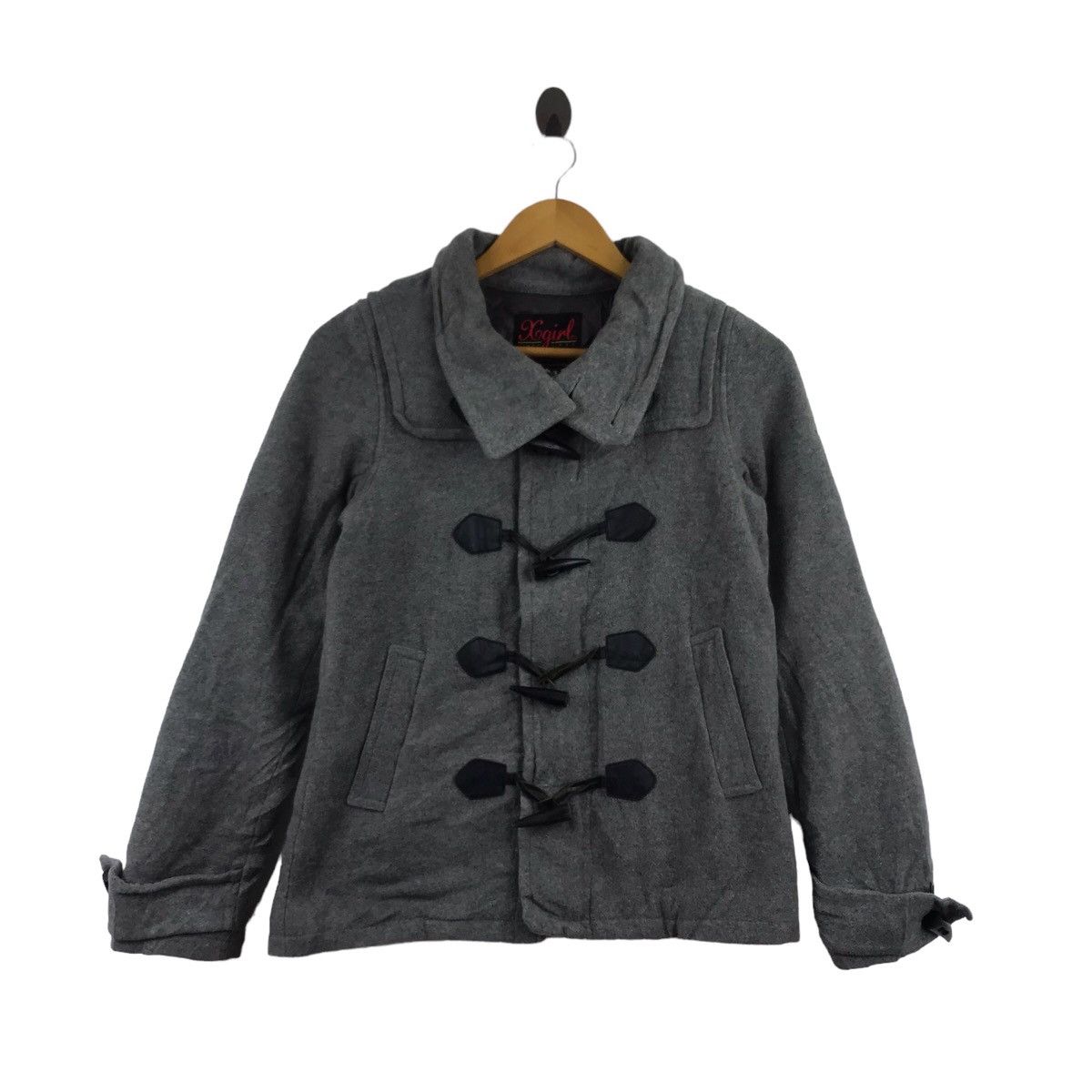 Vintage X-GIRL SKATE Skateboard Brand Grey Wool Duffle Coat Jacket Size XS / US 0-2 / IT 36-38 - 1 Thumbnail